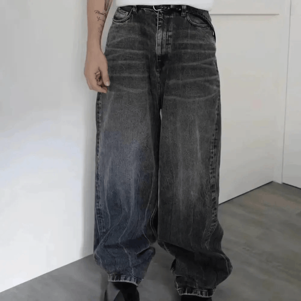 Japanese Brand × Vintage Dark Grey Washed Damage Baggy jeans y2k streetwear Size US 34 / EU 50 - 6 Thumbnail