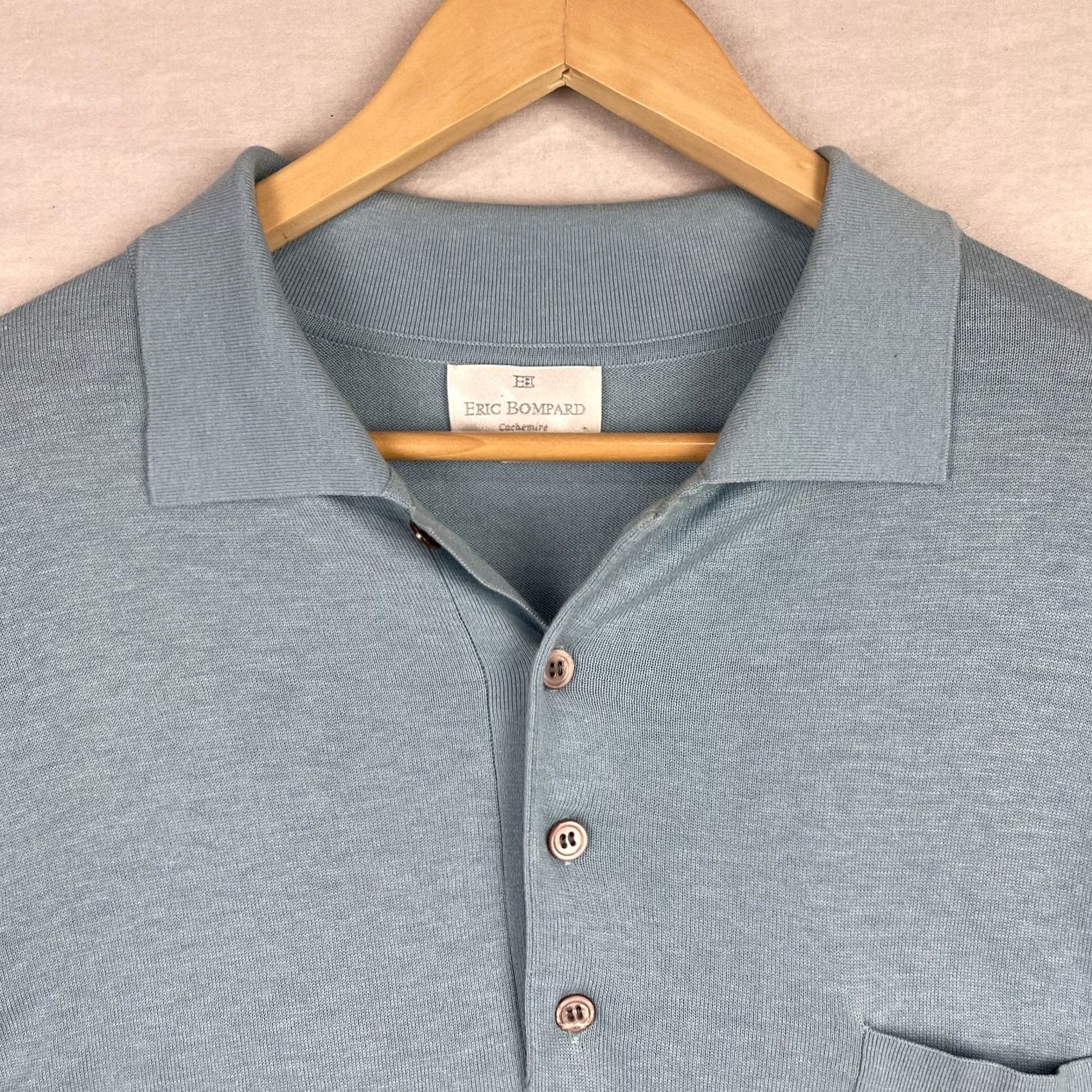 Vintage VINTAGE Eric Bompard Polo Shirt Mens XL Light Blue Cashmere Cotton Blend Striped Cuffs Size US XL / EU 56 / 4 - 5 Thumbnail