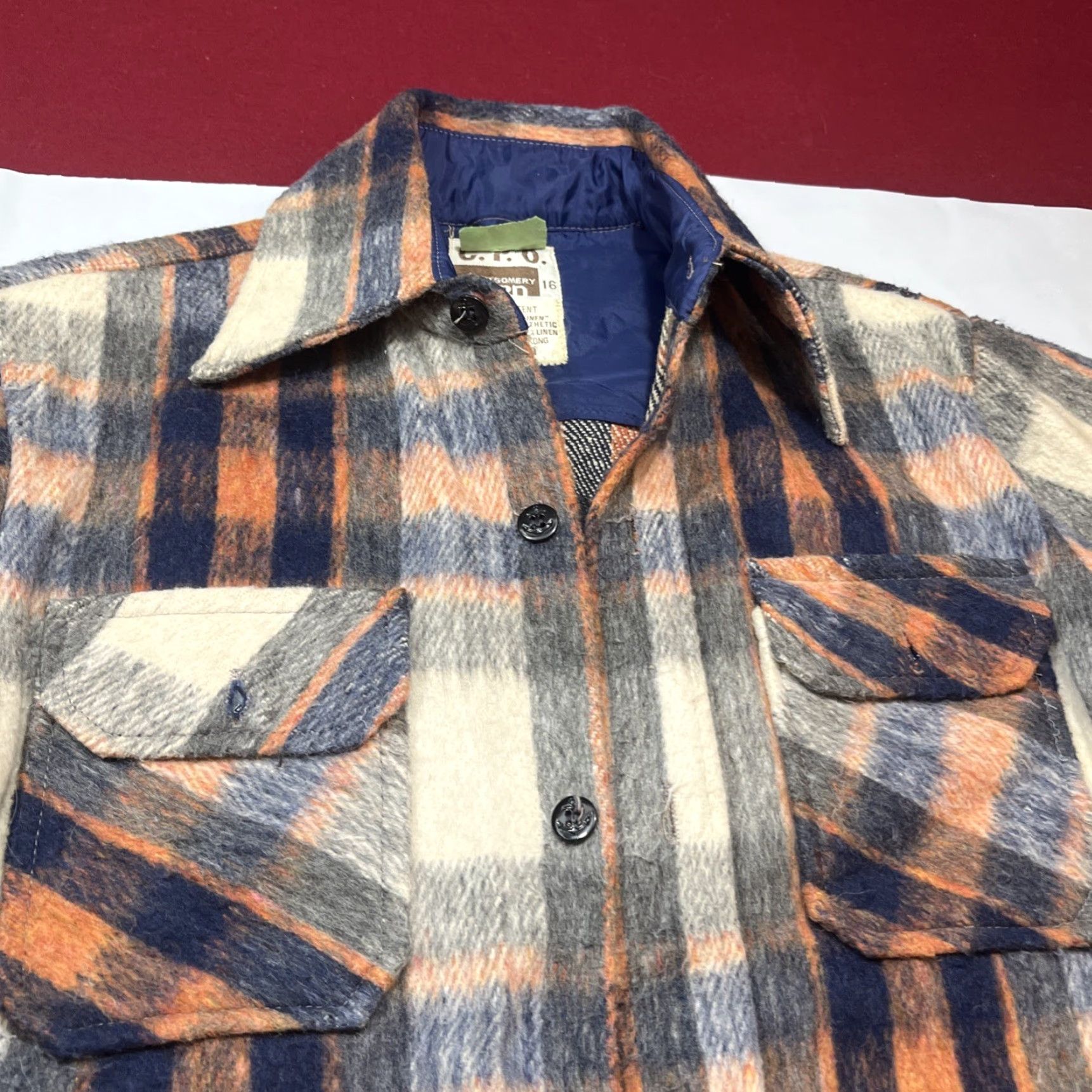 Vintage VINTAGE Montgomery Ward CPO Shirt Jacket Blue Plaid Wool Linen Flannel Size US S / EU 44-46 / 1 - 5 Thumbnail