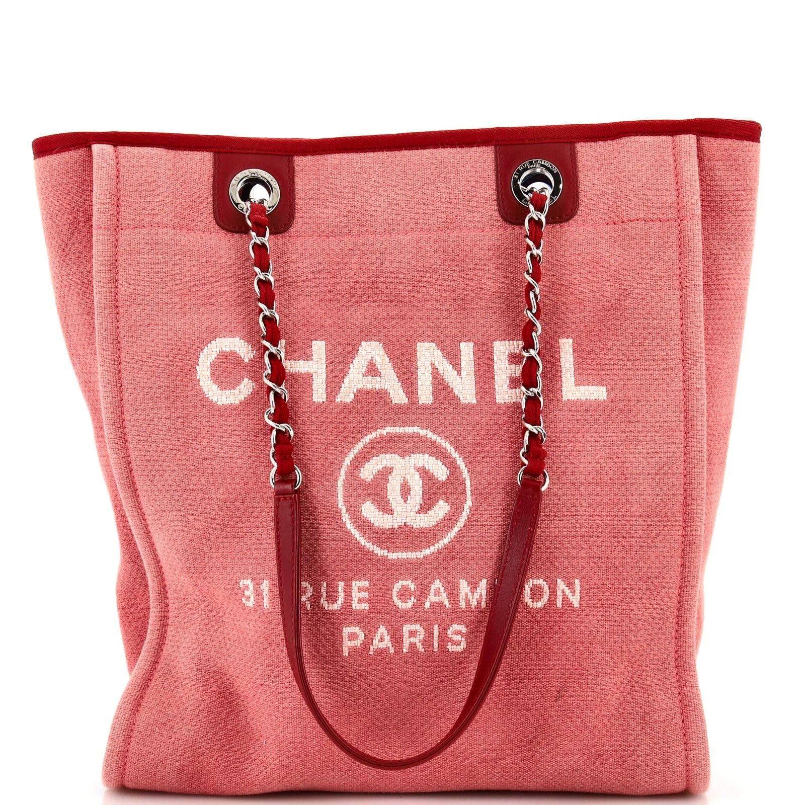 image of Chanel North South Deauville Tote Canvas Large in Pink, Women's