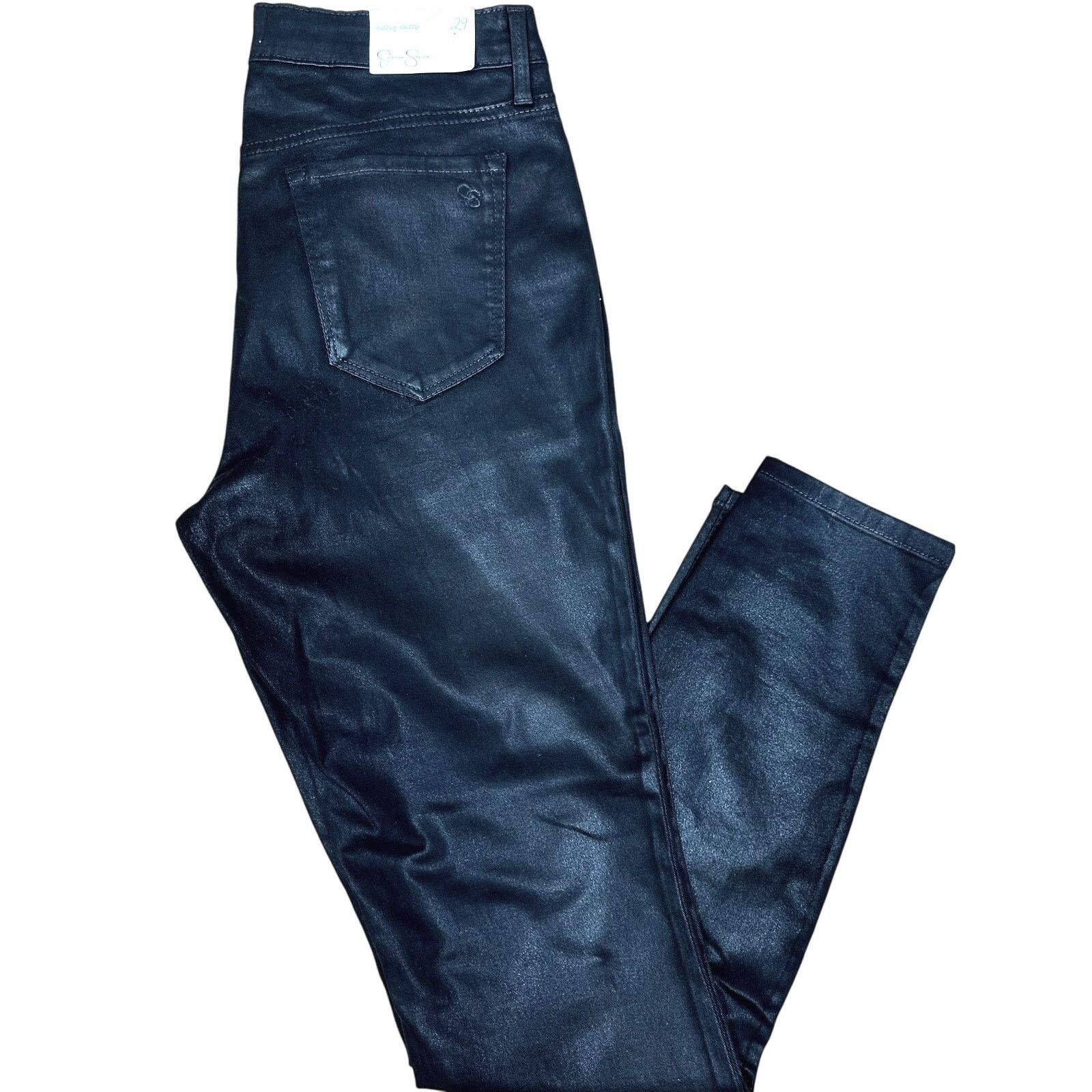 Jessica Simpson Jessica Simpson Mid Rise Skinny Jeans Shiny Black 8 (29) Size 29" - 8 Thumbnail