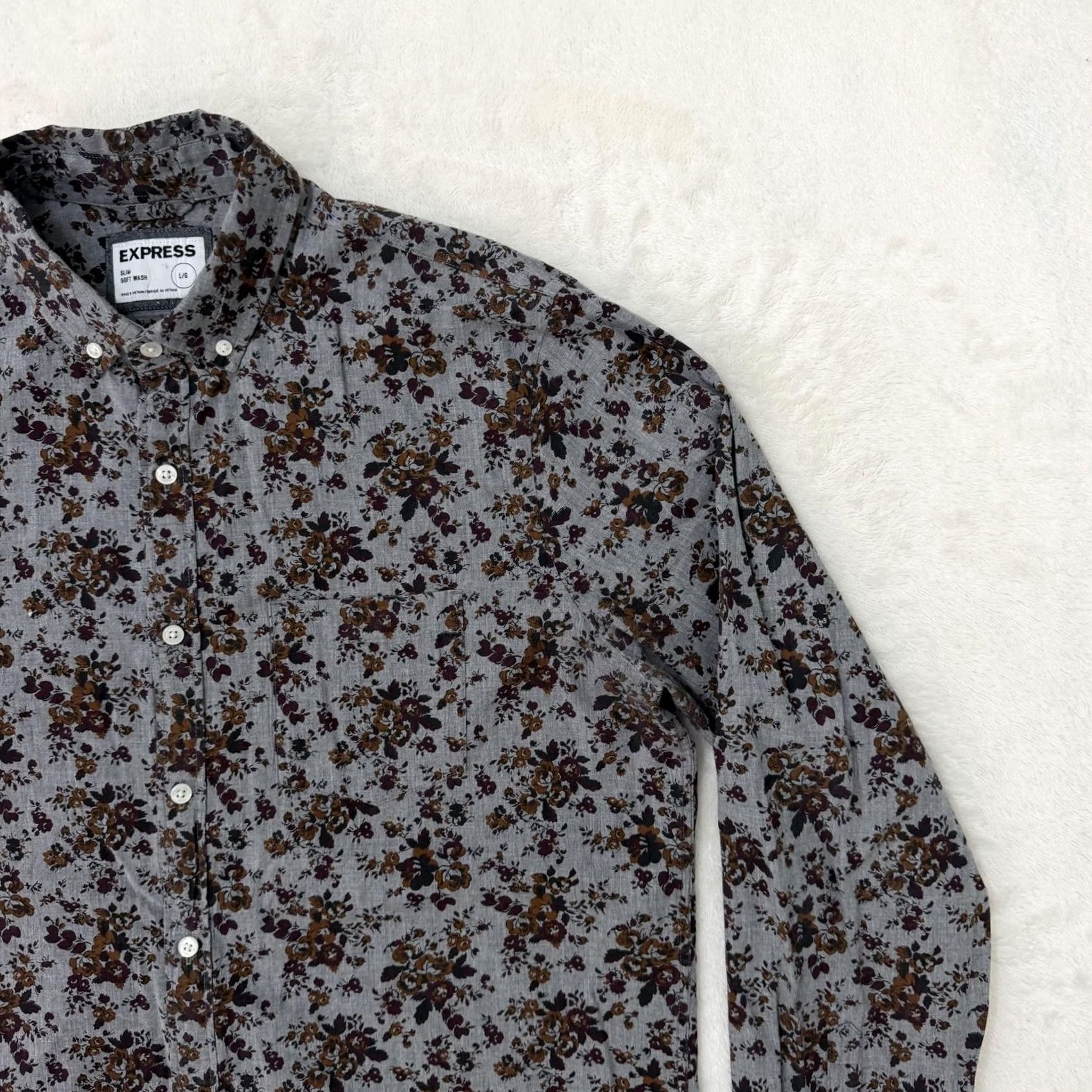 Express Express Shirt Mens L Gray Floral Slim Soft Wash Button Long Sleeve Casual Size US L / EU 52-54 / 3 - 3 Thumbnail