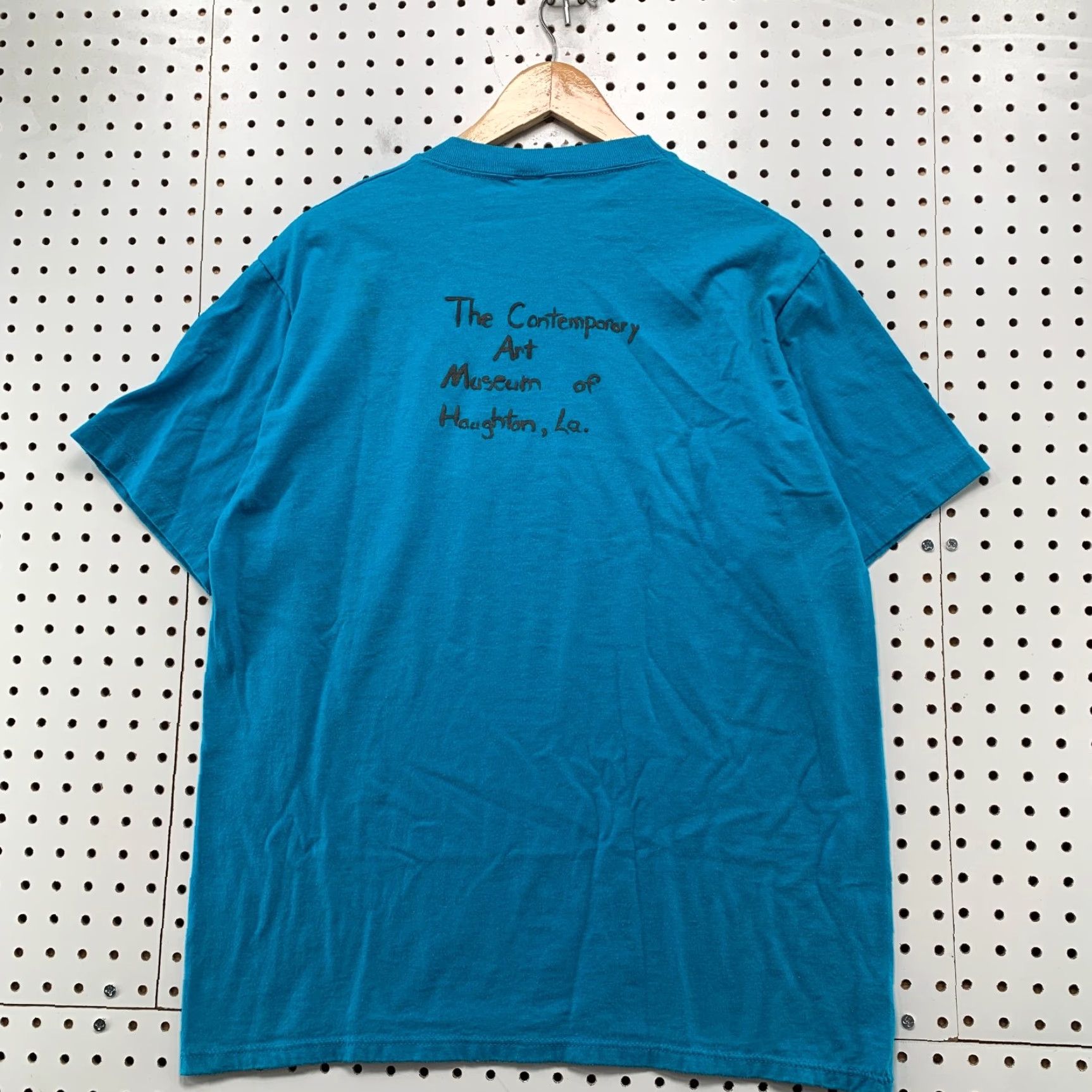 Jerzees VINTAGE 90s Dinosaur Contemporary Museum Art Shirt Men XL Blue Mens Size US XL / EU 56 / 4 - 2 Thumbnail