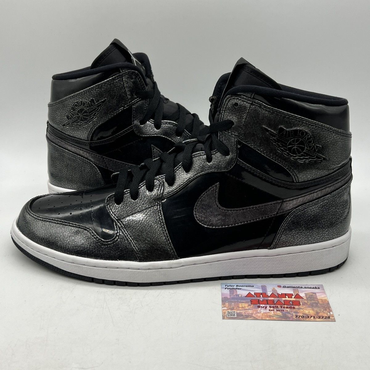 image of Air Jordan 1 High Black Patent Shoes, Men's (Size 14)