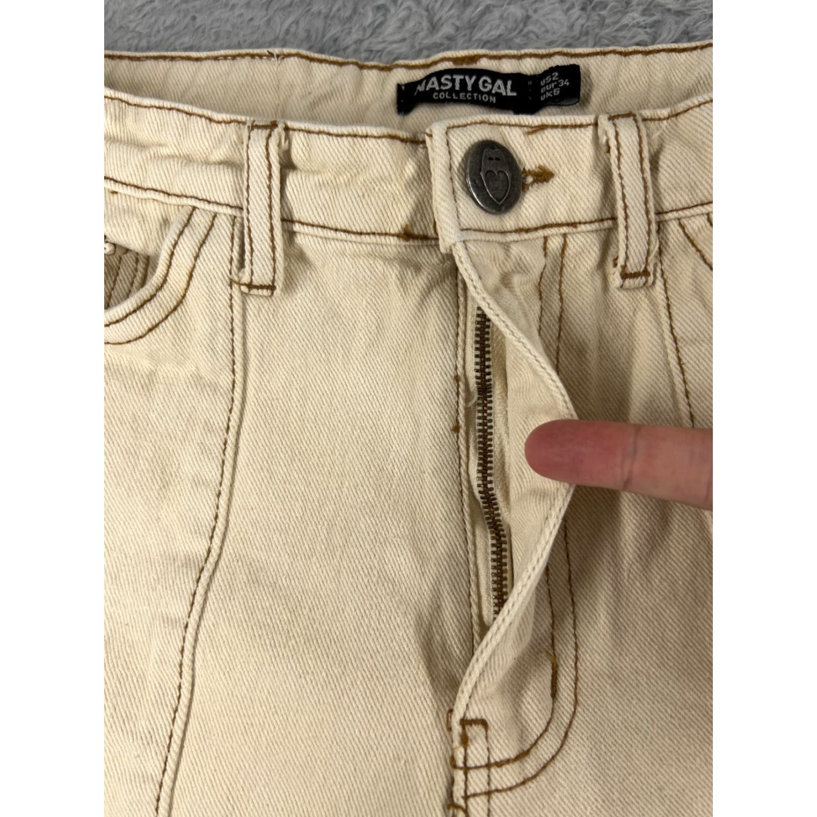 Nasty Gal Vintage Nasty Gal Women's Wide Leg Denim Jeans 26x2 Mid Rise Beige Cotton Raw Hem 90s Size 26" / US 2 / IT 38 - 5 Thumbnail