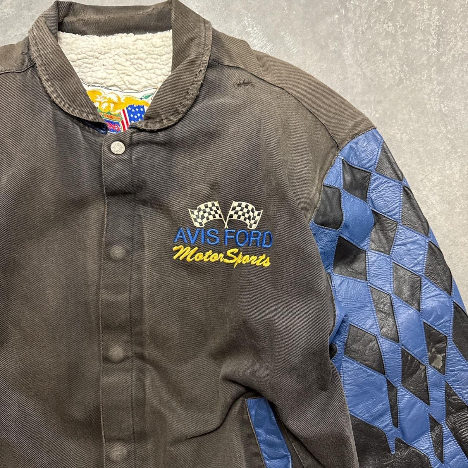 Jeff Hamilton × Vintage Vintage 90s Jeff Hamilton Avis Ford Sherpa Leather Jacket Size US L / EU 52-54 / 3 - 4 Thumbnail