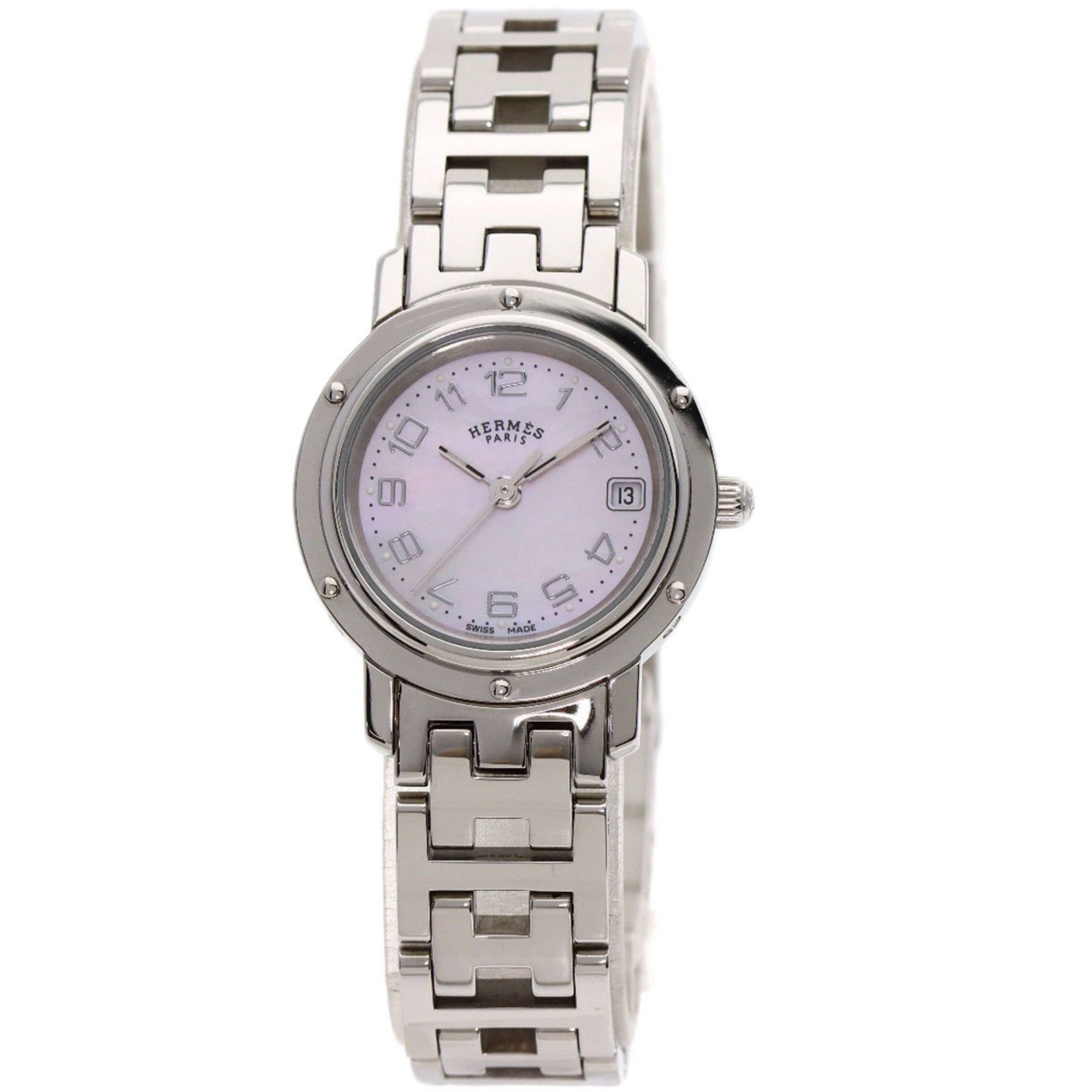 image of Hermes Cl4.210 Clipper Nacre New Buckle Watch Stainless Steel/ss Ladies in Silver, Women's