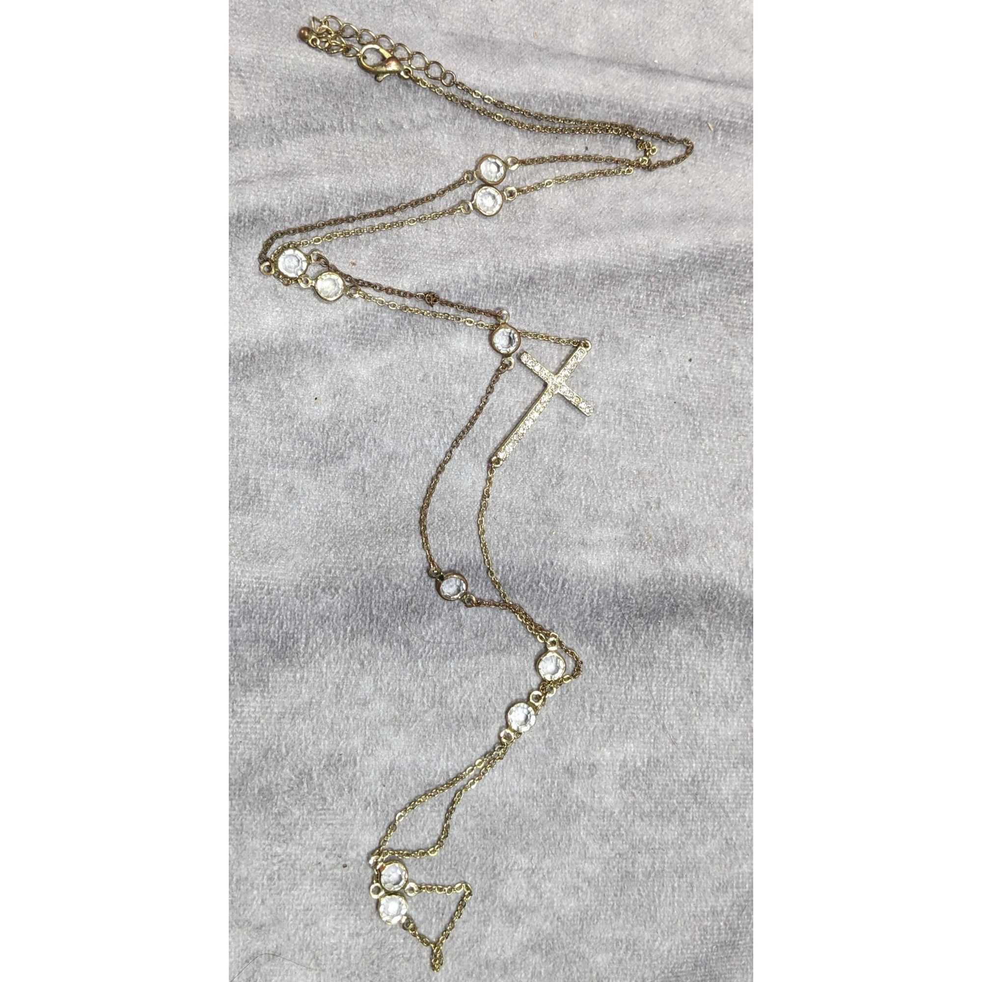 Other Elegant Glam Gold Tone Cross Station Necklace With Faceted G Size ONE SIZE - 6 Thumbnail