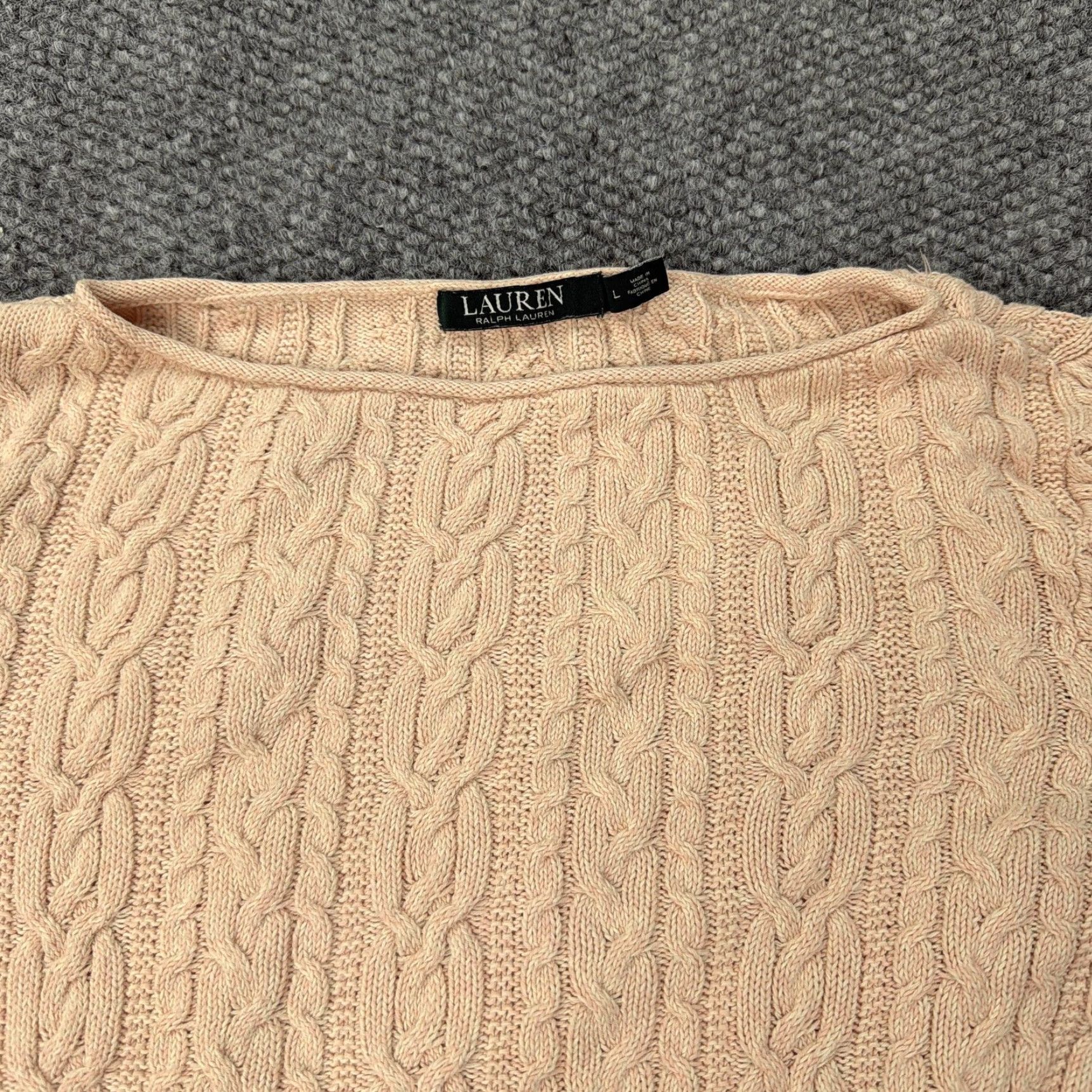 Ralph Lauren Lauren Ralph Lauren Sweater Womens Large Light Pink Cable Knit Cotton Pullover Size L / US 10 / IT 46 - 3 Thumbnail