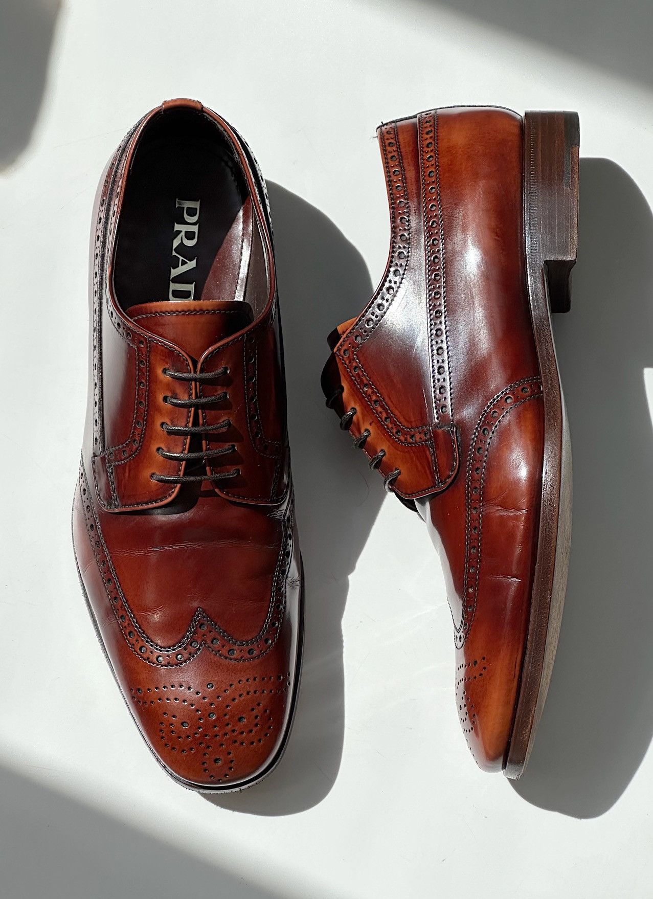 Prada $850 Brogue Derby Shoes Boots Loafers Runway Miu Miu in Brown, Men's