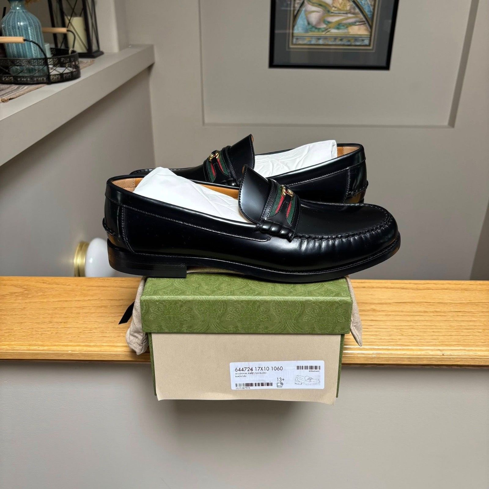 Gucci Gucci Black Leather Web Interlock Loafers - MSRP: $1000 Size US 13 / EU 46 - 1 Thumbnail
