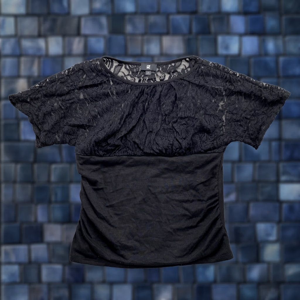 Vintage IZ BYER Boho Peasant Short Sleeve Black Lace Top Blouse 2X Plus Size Womens Blouse Lace Top Sheer Tunic Casual Shirt Size XXL / US 16-18 / IT 52-54 - 1 Thumbnail
