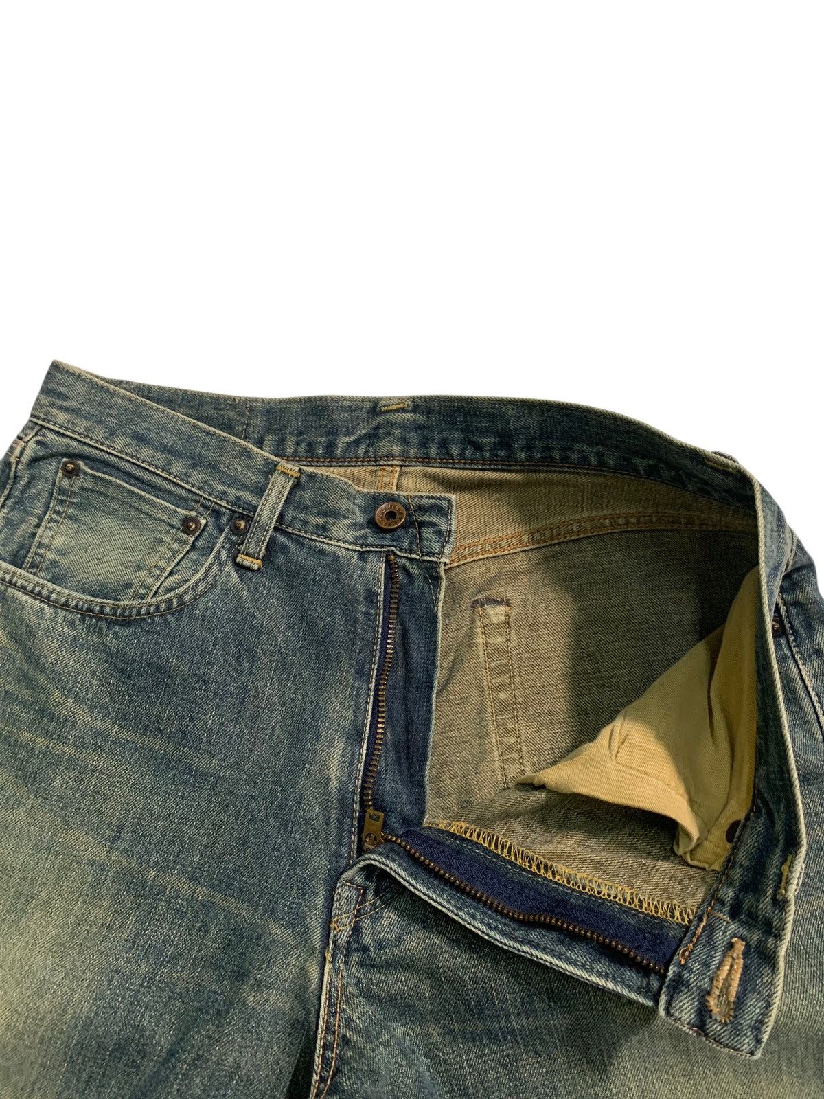 Edwin VINTAGE EDWIN 505X SELVEDGE FADED & RUSTY DISTRESSED DENIM Size US 31 - 14 Thumbnail