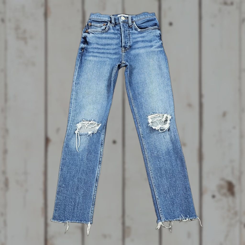 Vintage VINTAGE Redone Jeans Womens Ankle Crop High Rise 90s Distressed Stretch Blue 24 Women's Denim Style Size 42" / US 20 - 1 Thumbnail