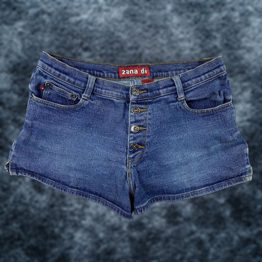 Denime VTG ZANA DI Denim Booty Shorts Sz 13 Jr Womens Button Fly Stretch Denim 90s Style, Blue, 5-Pocket, Mid Rise, M Machine Washable Womens Size 34" / US 12 / IT 48 - 1 Thumbnail