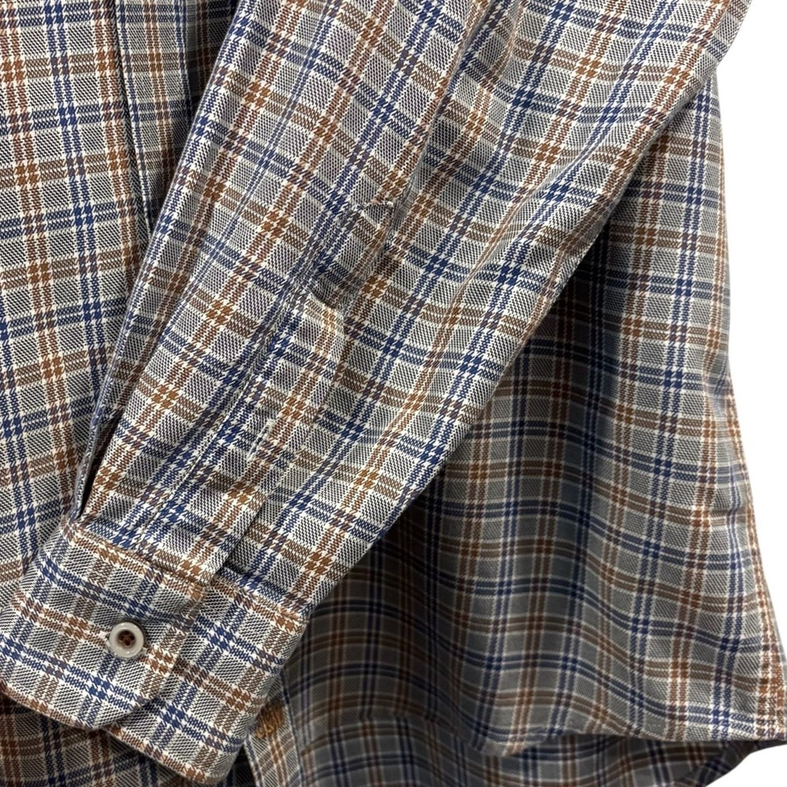 Johnston & Murphy JOHNSTON & MURPHY Blue and Brown Button Down Shirt, Size L Size US L / EU 52-54 / 3 - 7 Thumbnail