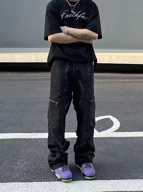 Jean damaged faded distressed ripped cargo pants Size US 32 / EU 48 - 4 Thumbnail