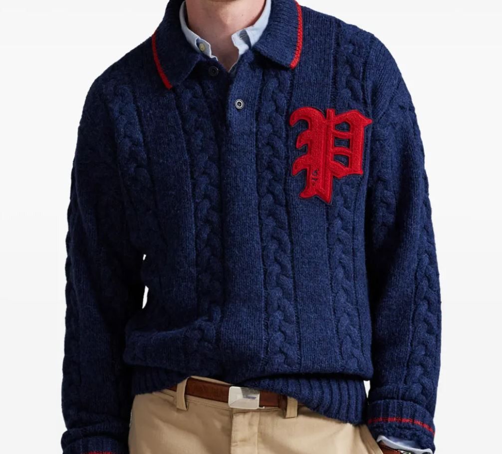 Polo Ralph Lauren Polo Ralph Lauren Cable-Knit Polo-Collar Letter Sweater Navy Size US L / EU 52-54 / 3 - 2 Thumbnail