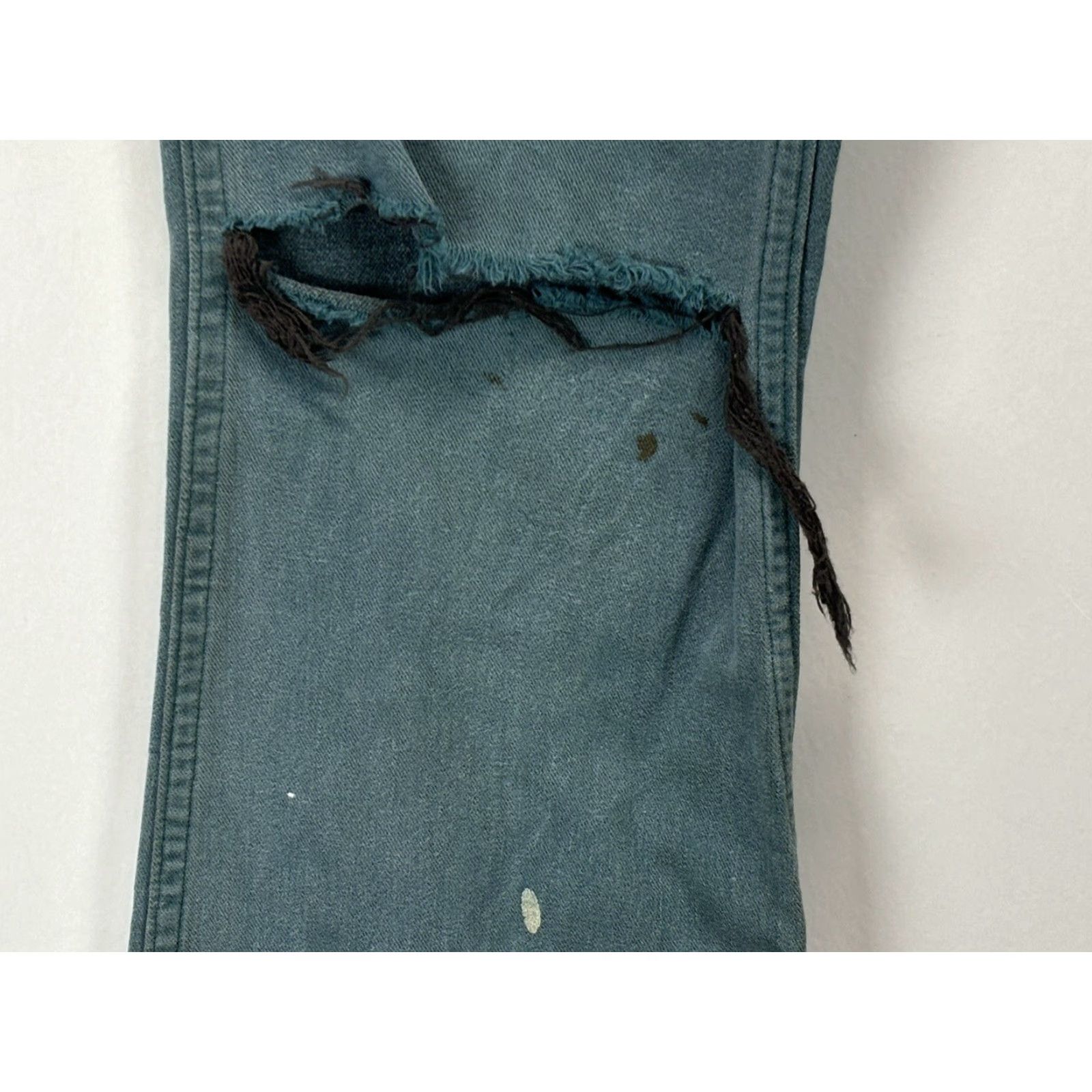 Vintage Vtg Landlubber Bell Bottom Pants Jeans Sz 28x32 Teal Distressed Destroyed USA Size 28" / US 6 / IT 42 - 3 Thumbnail