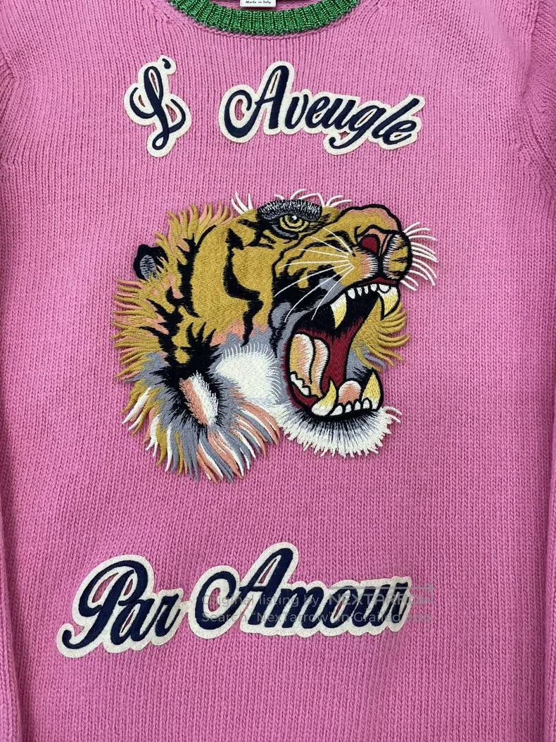 Gucci Gucci Pink and green colour-blocked tiger letter knitwear Size M / US 6-8 / IT 42-44 - 2 Thumbnail