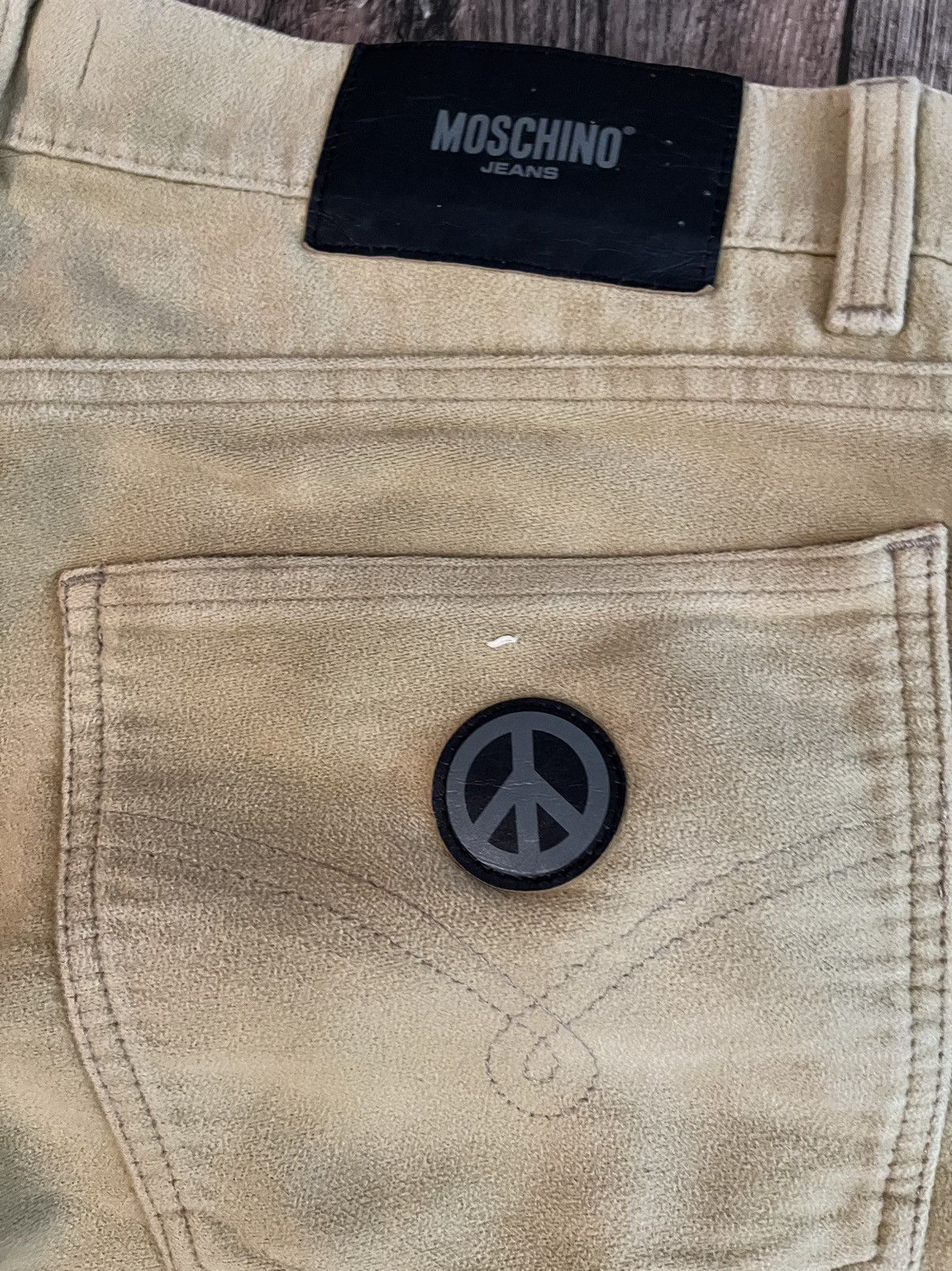 Moschino Vintage 90s Moschino Peace Logo Velour Jeans Made in Italy Size US 34 / EU 50 - 12 Thumbnail