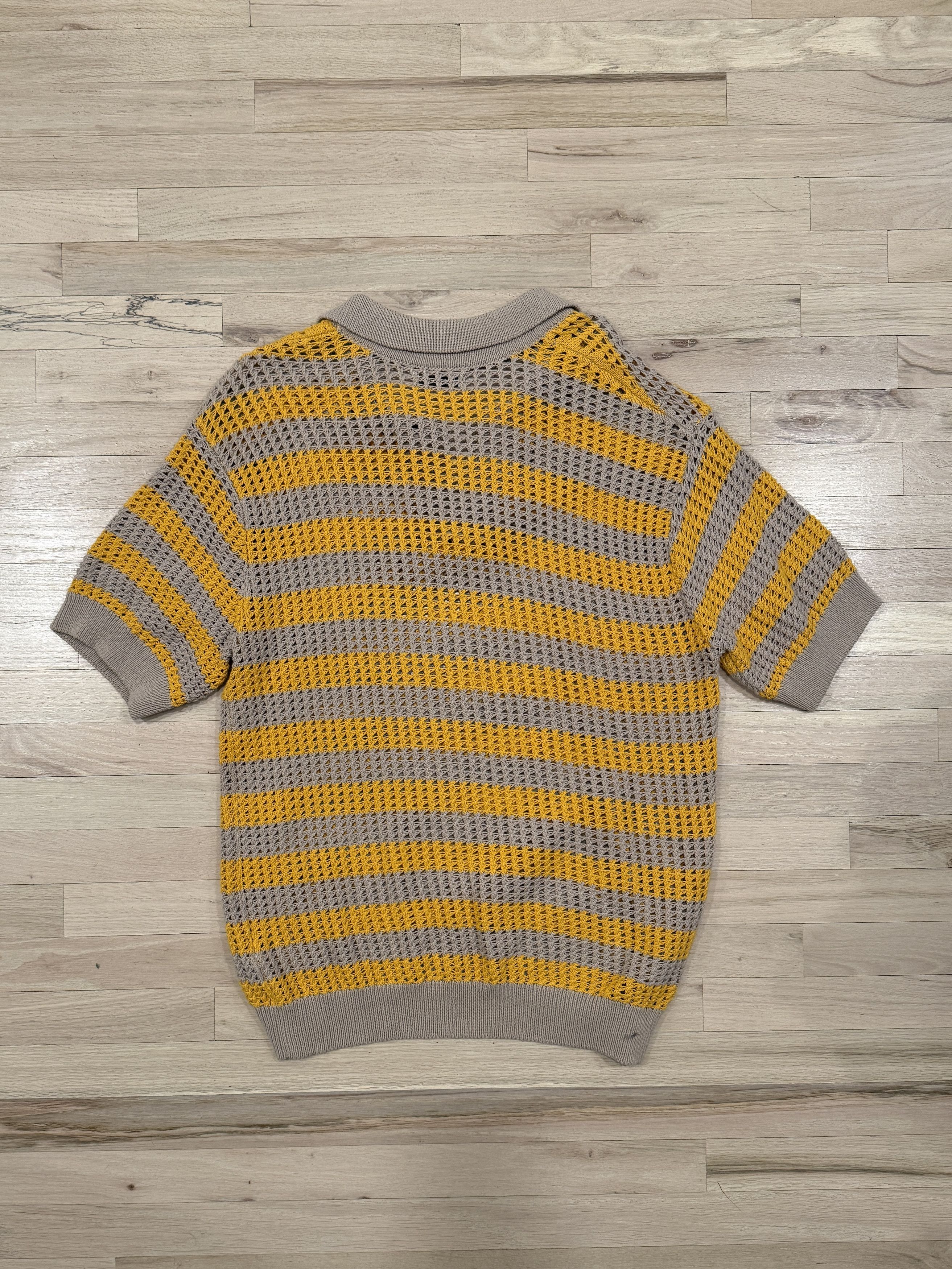 Zara Zara Open Knit Striped Cotton Polo (Beige/Yellow) Size US L / EU 52-54 / 3 - 2 Thumbnail