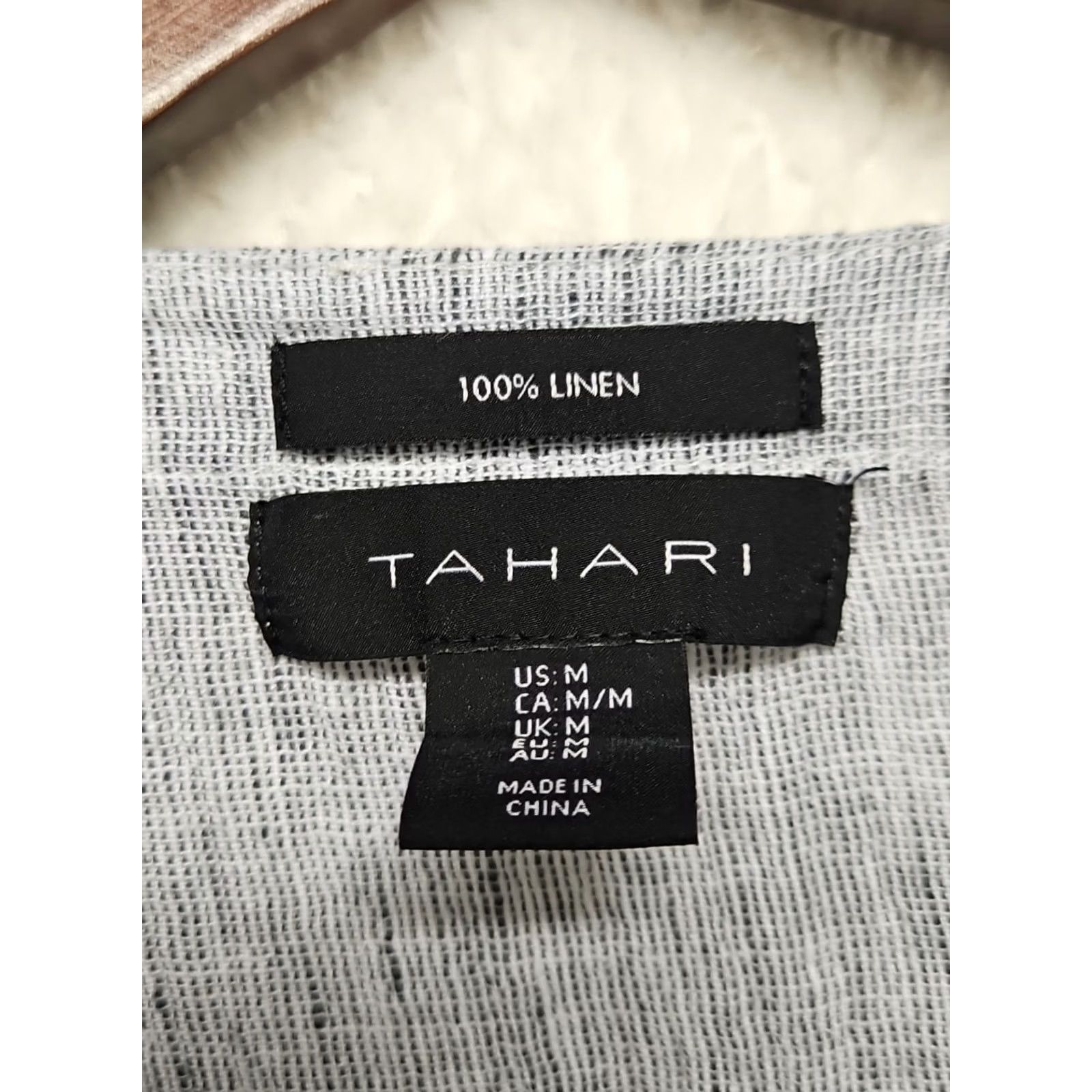 Vintage Tahari 100% Linen Boxy Top Women’s Medium Gray Short Sleeve Relaxed Fit Blouse Size M / US 6-8 / IT 42-44 - 4 Thumbnail