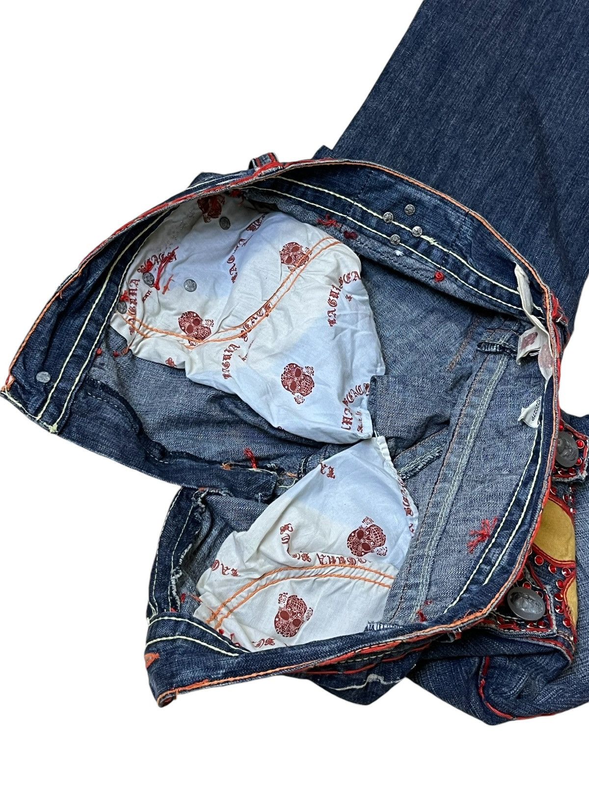 Japanese Brand FLARED🔥LAGUNA BEACH RHINESTONE MADE IN USA FLARED JEANS Size US 36 / EU 52 - 11 Thumbnail