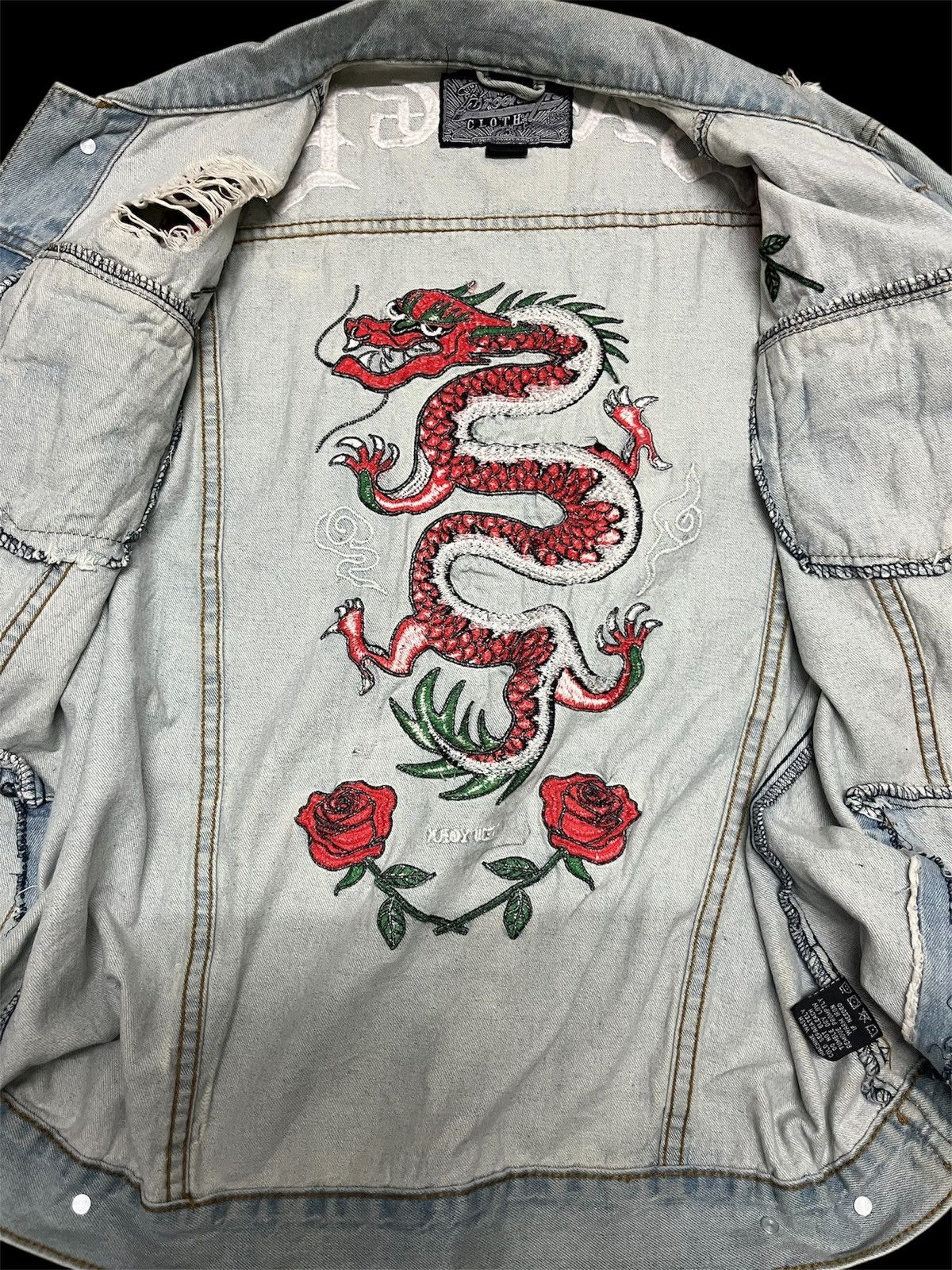 Brooklyn Clothing 💥BRKLYN CLOTH Dragon And Roses Embroidery Distressed Trucker Size US XL / EU 56 / 4 - 5 Thumbnail