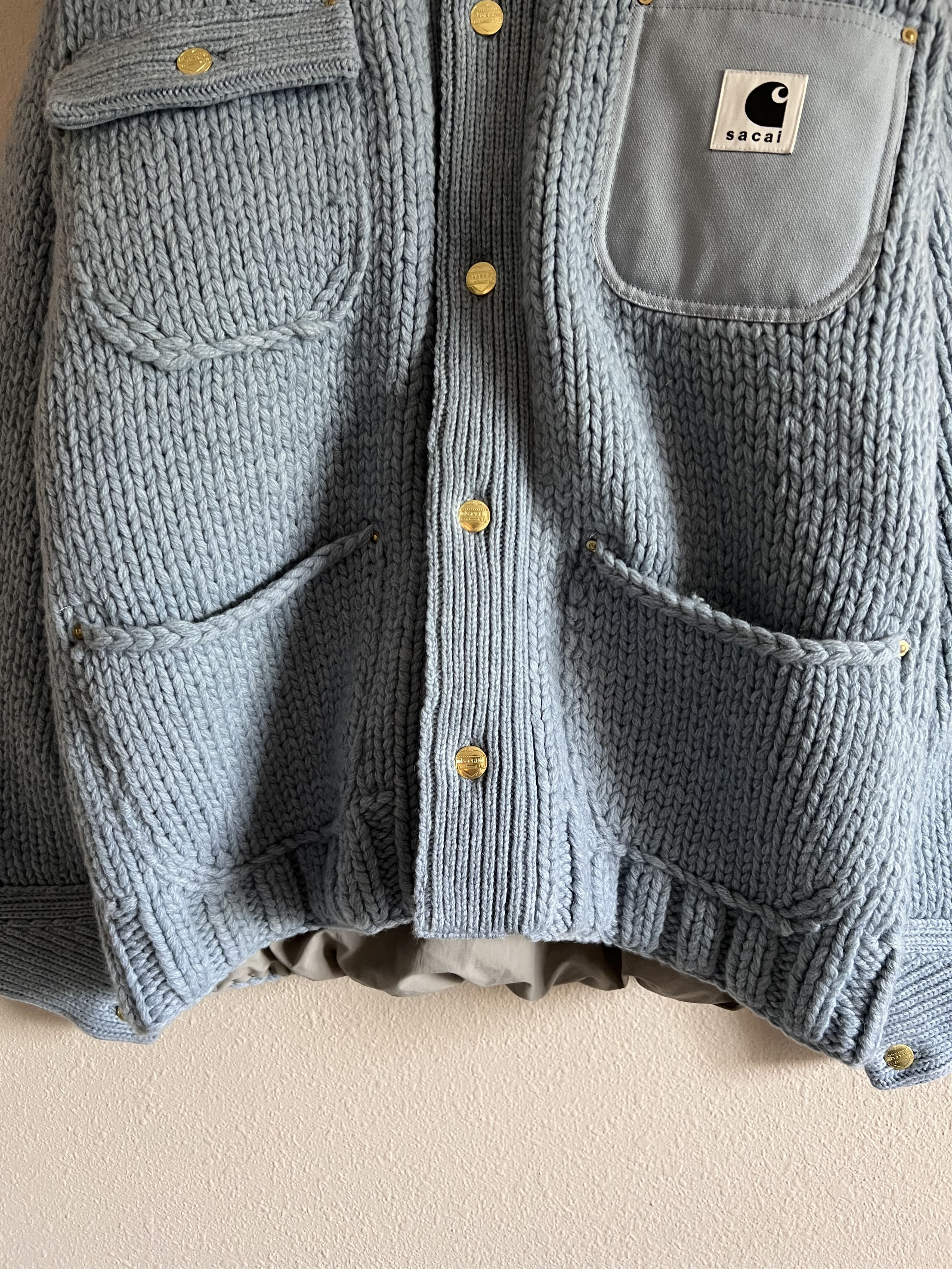 Carhartt Wip × Sacai Sacai Carhartt WIP Knit Michigan Jacket in Light Blue Size US XL / EU 56 / 4 - 3 Thumbnail