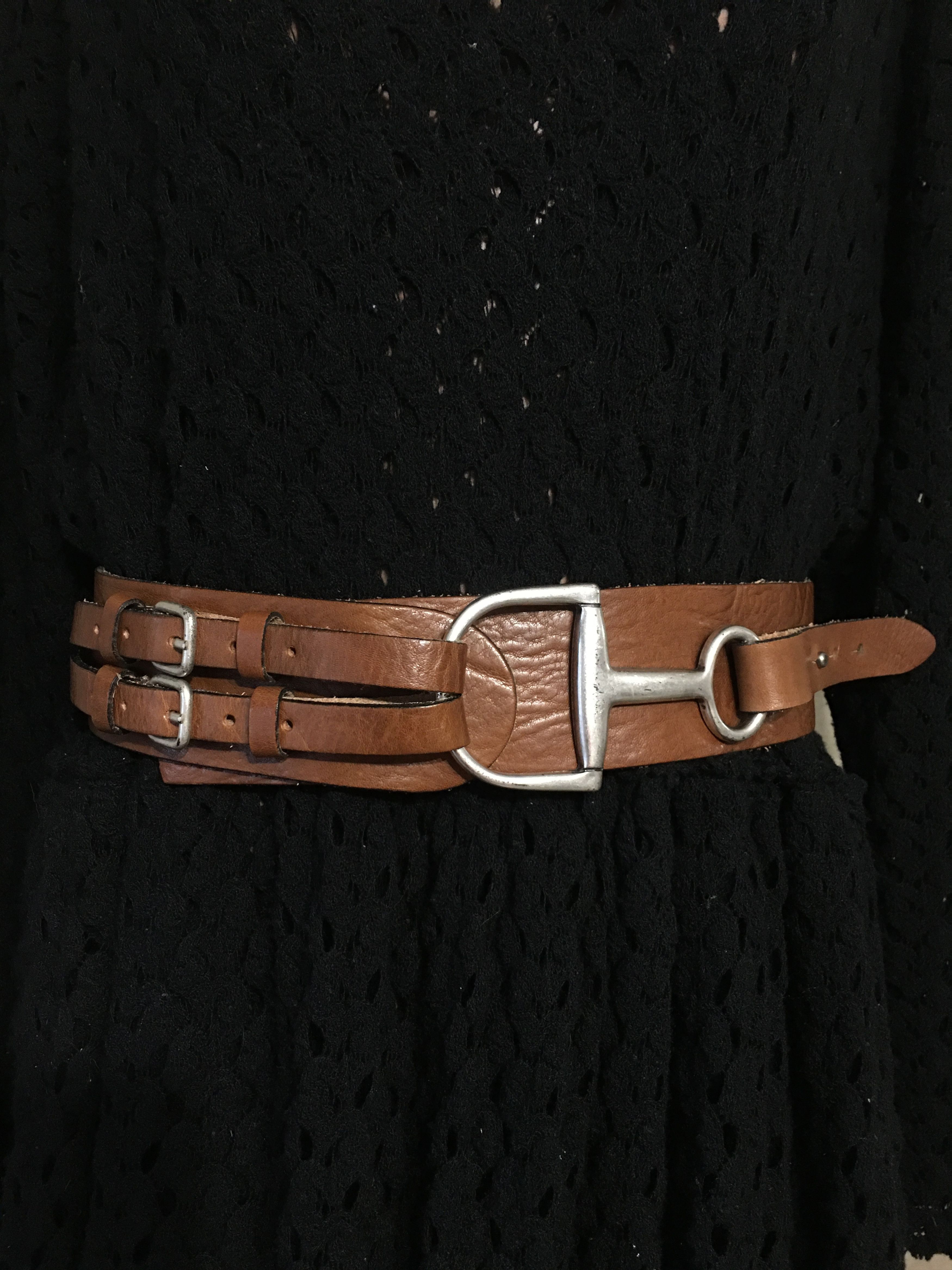 Leather SCAPA Italy Wide Leather Belt Horsebit Buckle Size 85 Size ONE SIZE - 1 Thumbnail