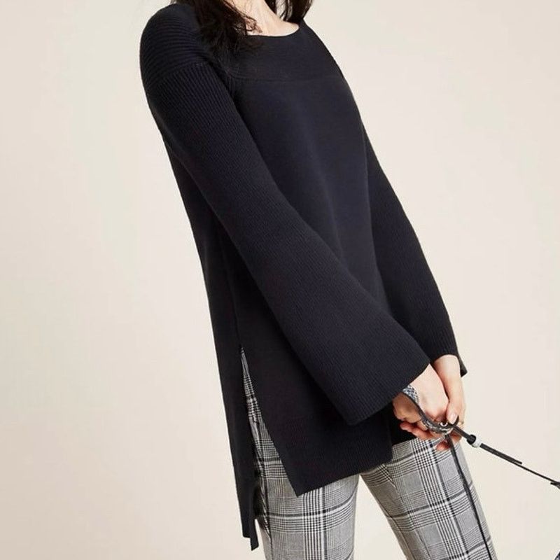 Anthropologie Anthropologie Elise Ribbed Tunic Boatneck Sweater Black XS Size XS / US 0-2 / IT 36-38 - 1 Thumbnail