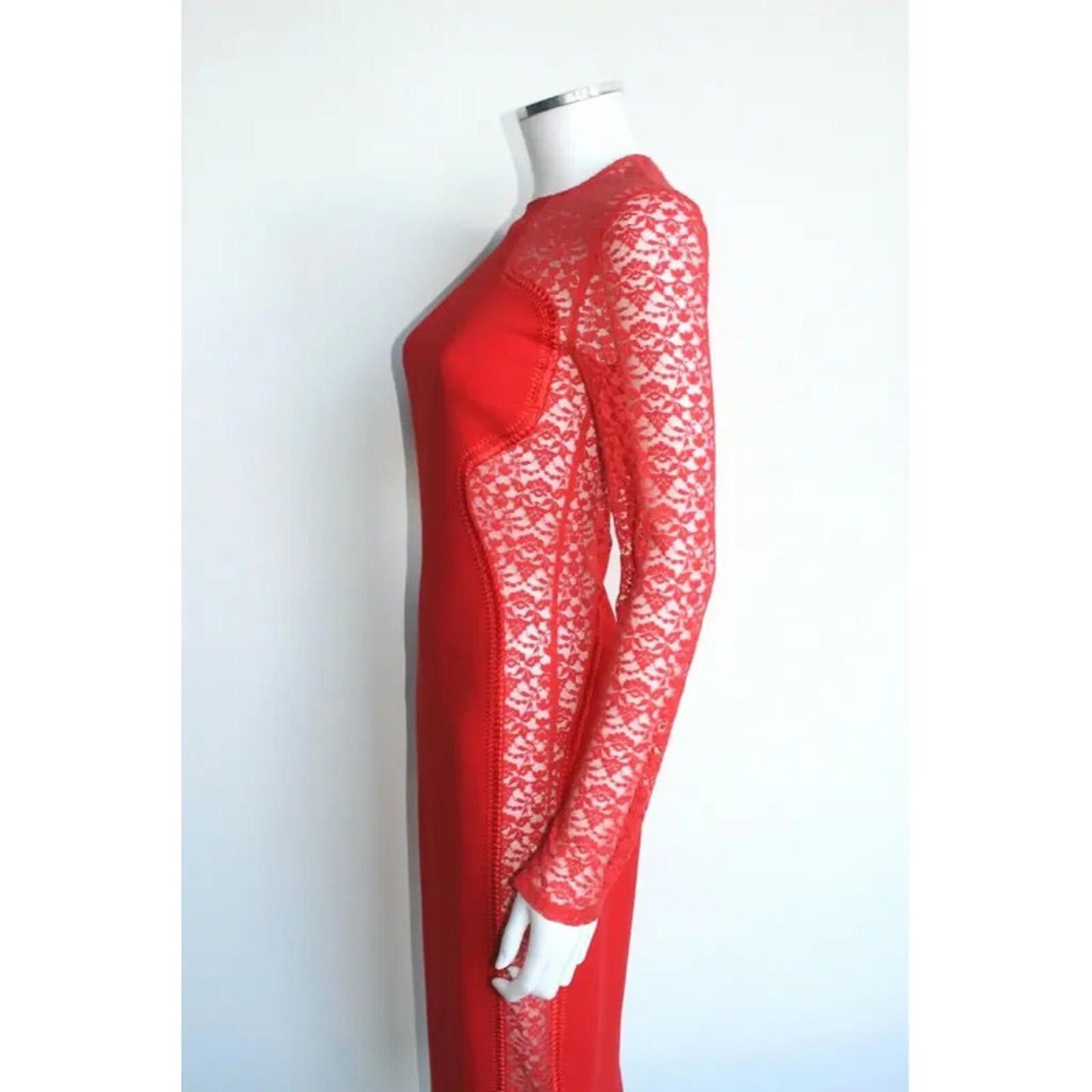 Stella McCartney Stella McCartney Red Lace Mesh Sleeve Midi Dress 40 uk 8 Size S / US 4 / IT 40 - 2 Thumbnail