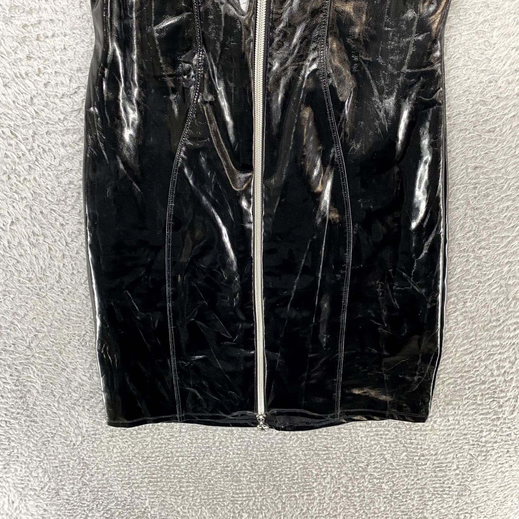 Vintage Patrice Catanzaro Dress Womens XS Black Bodycon Zip Front Sexy Rave Wet Look Size XS / US 0-2 / IT 36-38 - 3 Thumbnail