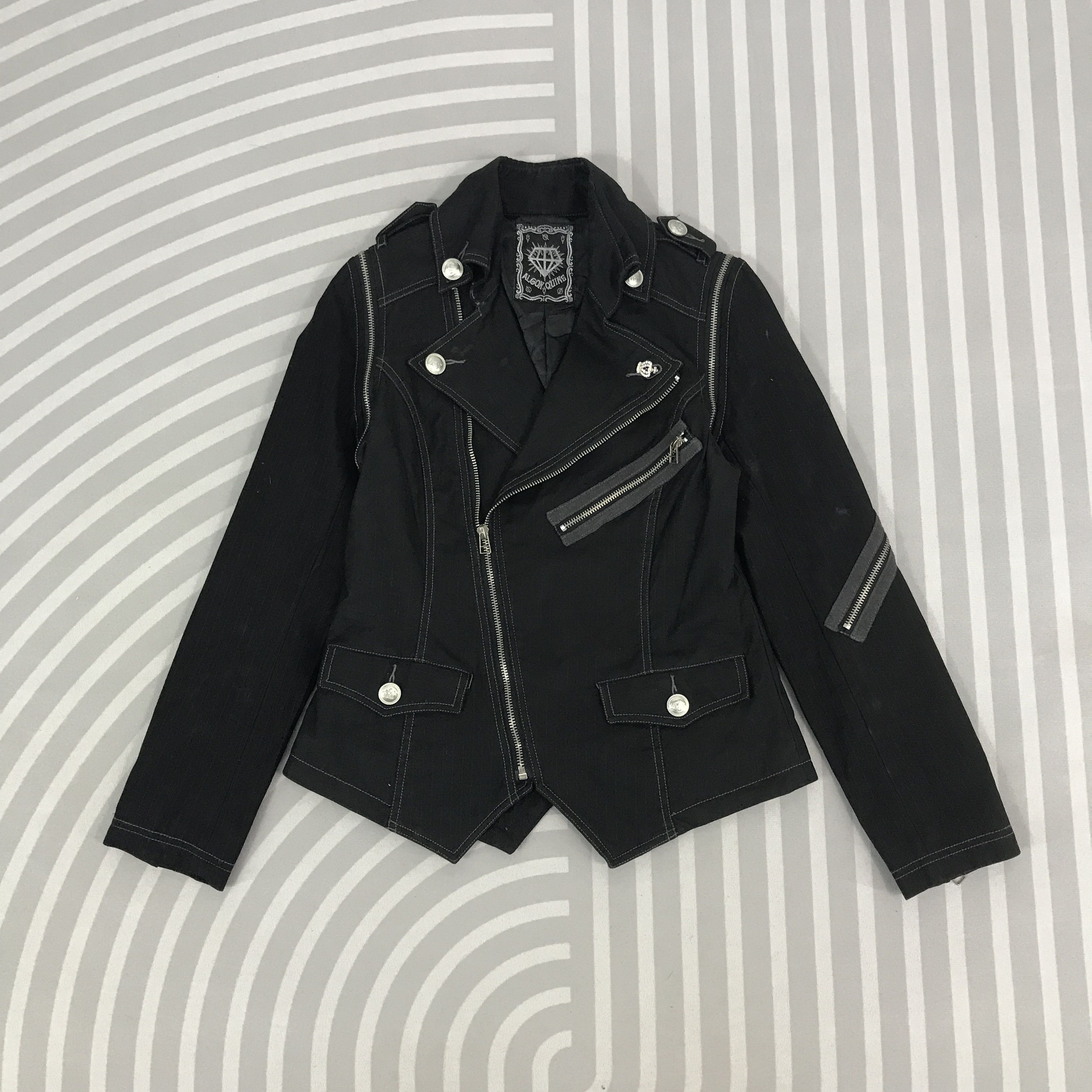 Japanese Brand Vintage Algons Quins Double Collar black punk Japan Jacket Size US S / EU 44-46 / 1 - 1 Thumbnail