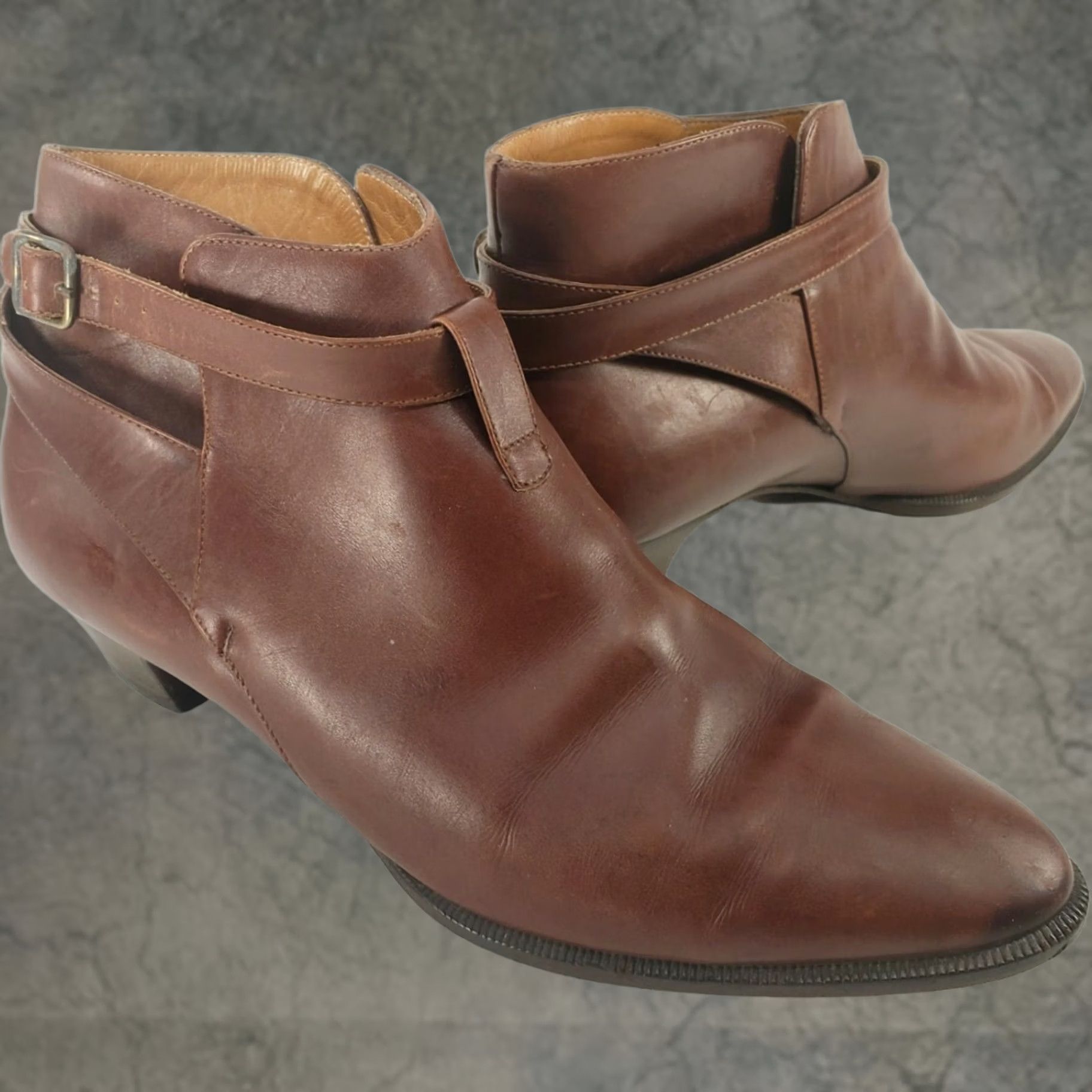 Ralph Lauren Ralph Lauren Brown Leather Buckle Ankle Bootie Heels Women 6B Bootie Block Heel Leather Lining Zip Knee? No Size US 6 / IT 36 - 1 Thumbnail