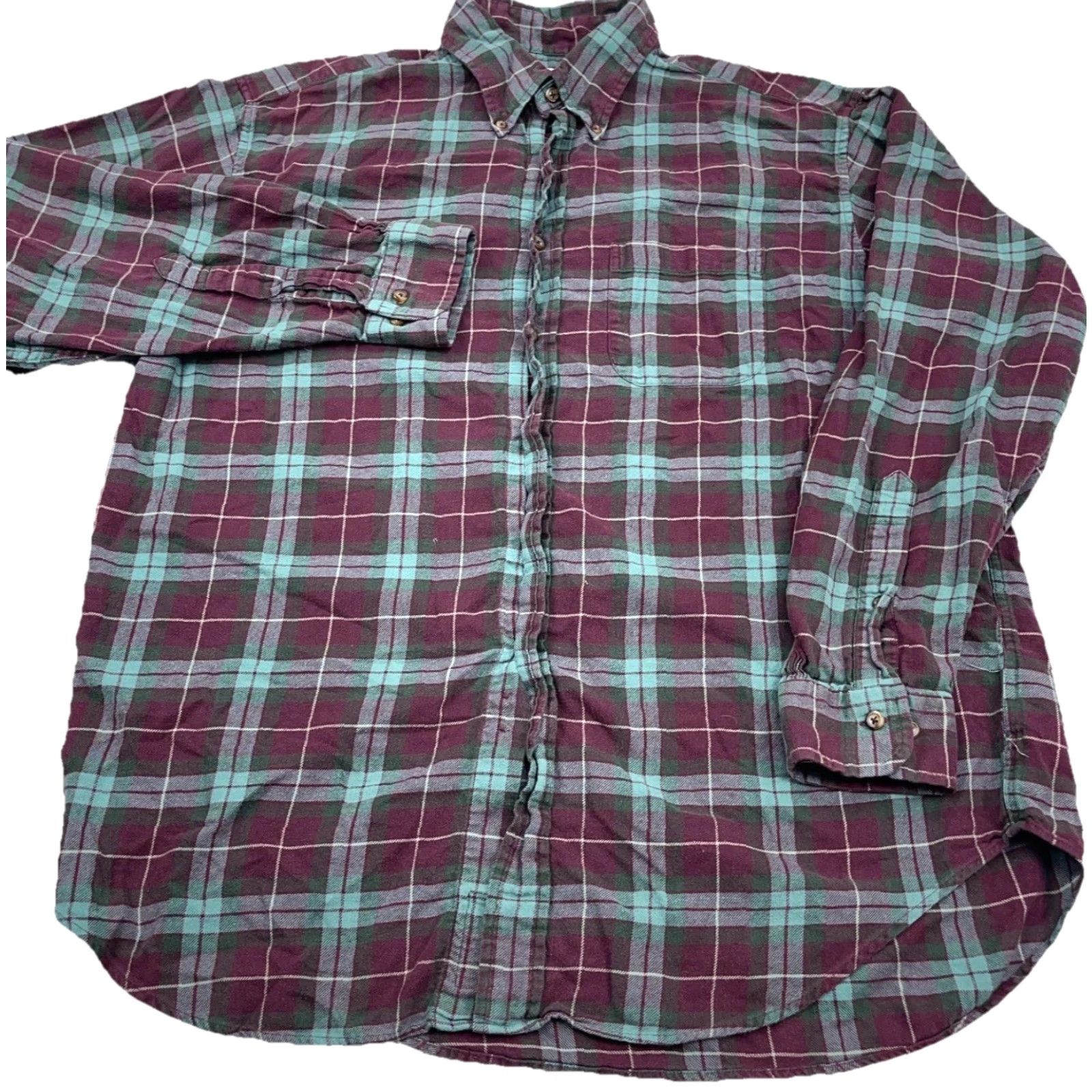 Brooks Brothers Brooks Brothers Button-Front Flannel Shirt Men L Plaid Purple Green 346 Dress Patterned Button-Up Casual Modern Preppy Regulares Size 42R - 2 Thumbnail