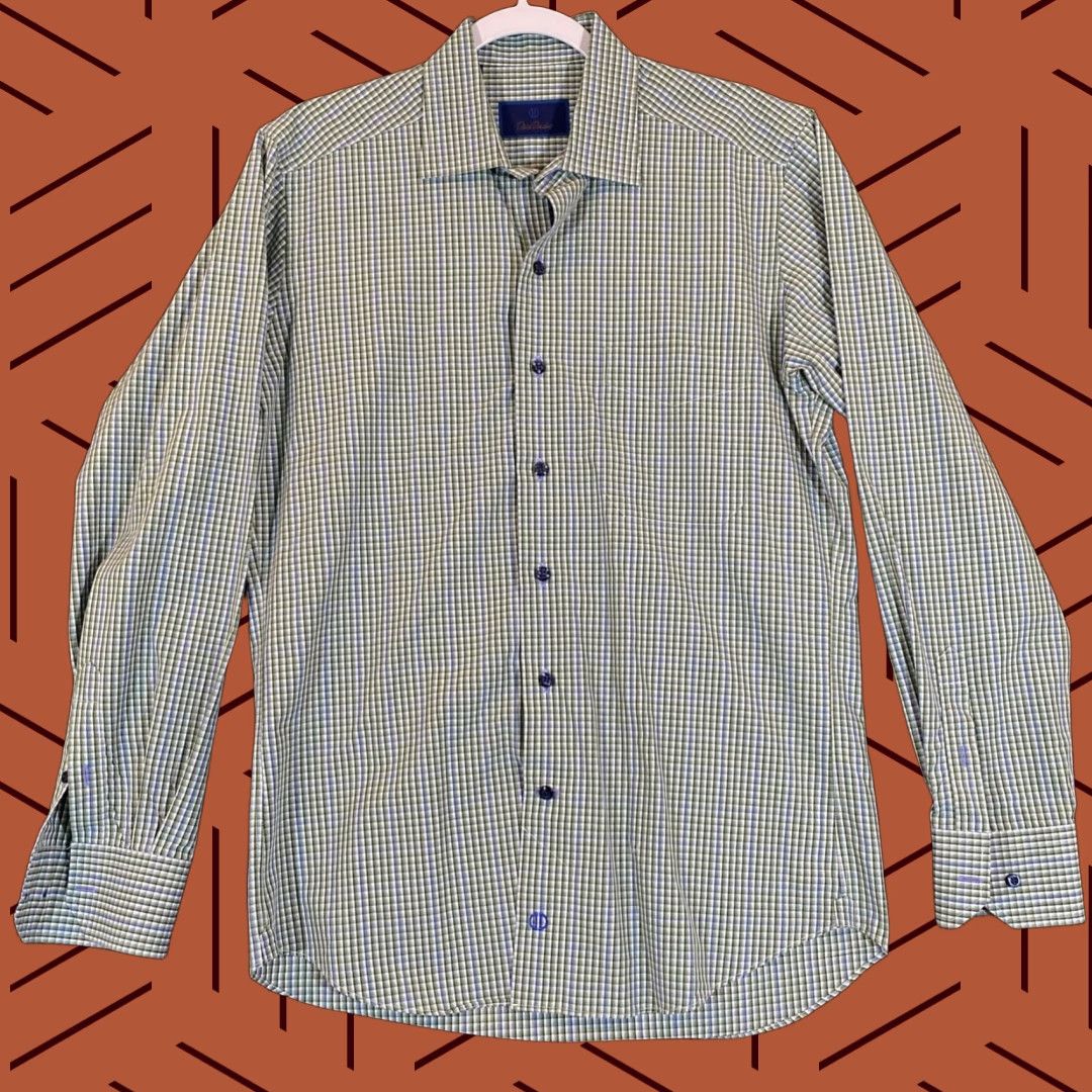 David Donahue David Donahue Shirt Mens Medium Green White Blue Plaid Button Up Outdoors L/S Size US M / EU 48-50 / 2 - 1 Thumbnail