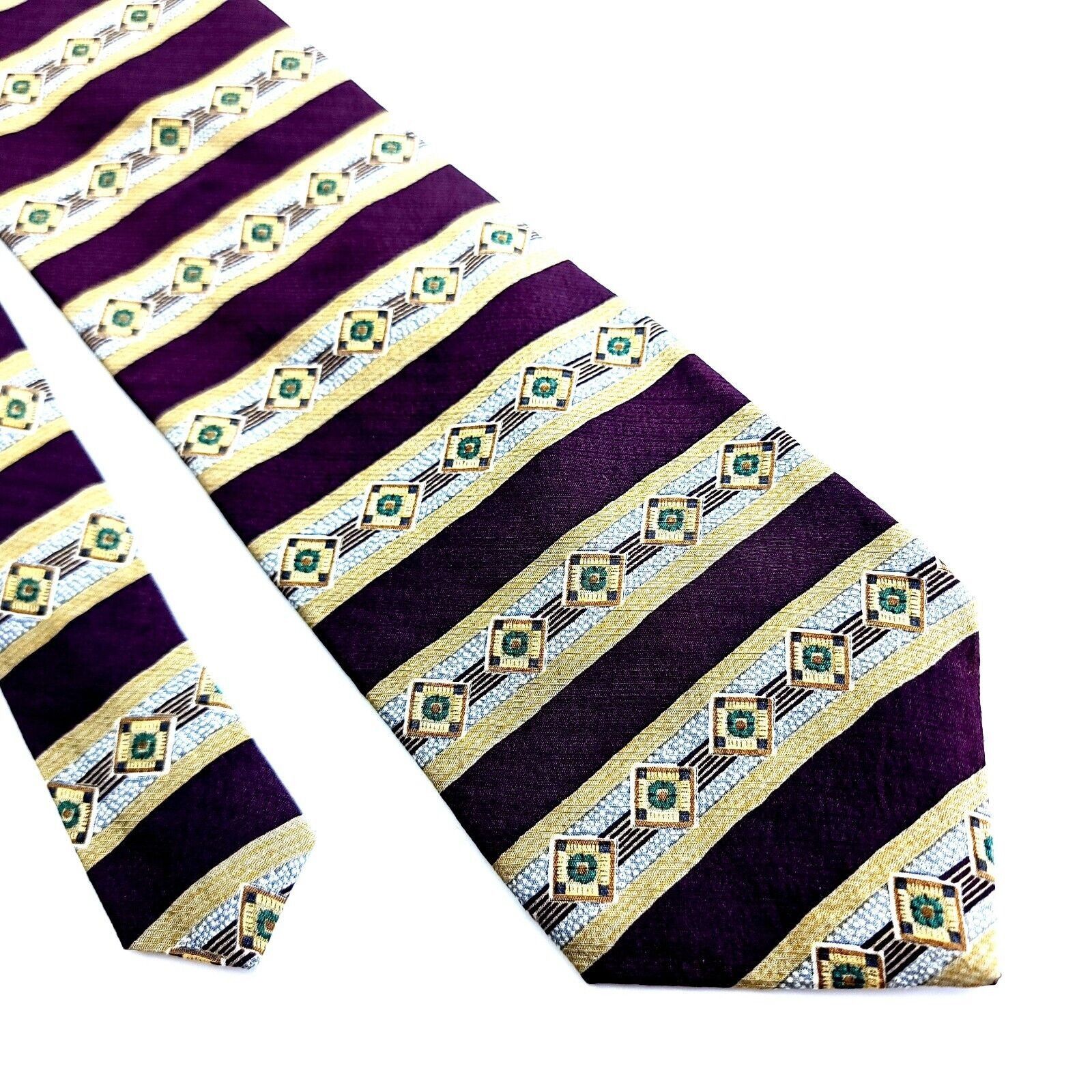 Kenneth Cole Kenneth Cole Maroon Tan Abstract Striped Print Wide Silk Tie Size ONE SIZE - 1 Thumbnail