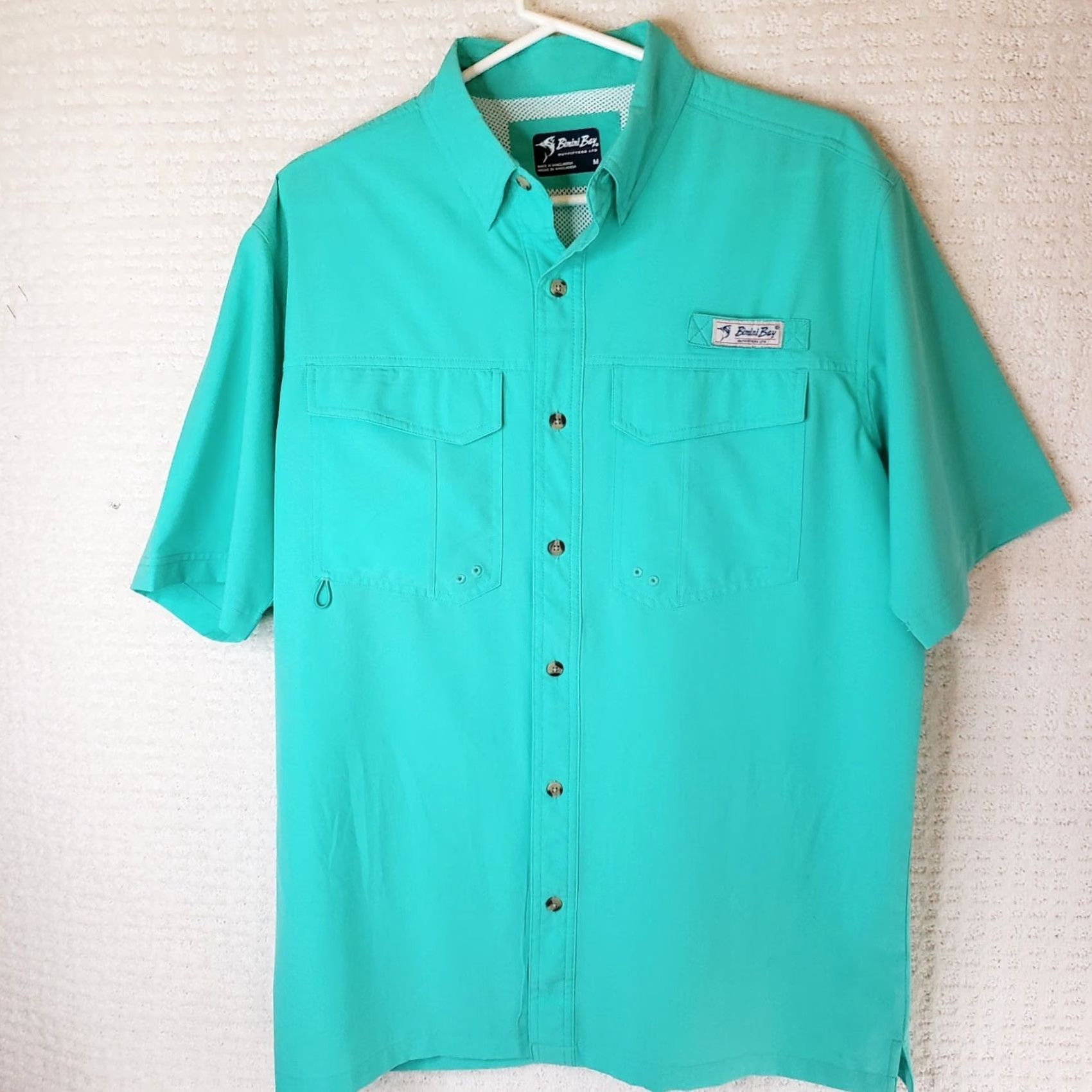 AQUA Bimini Bay Outfitters Short Sleeve Flats 5 V Bloodguard Shirt Mens M Aqua Green Size US M / EU 48-50 / 2 - 2 Thumbnail