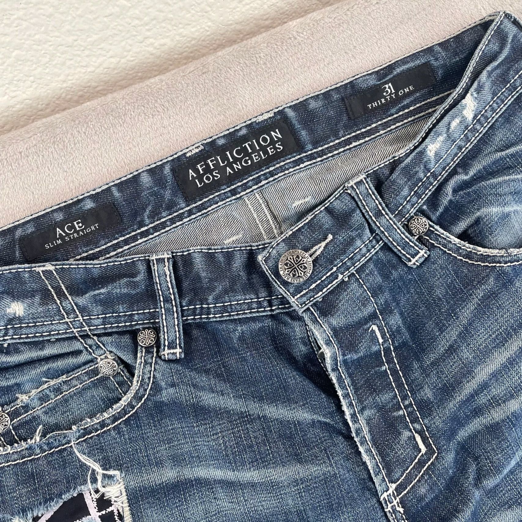 Affliction VINTAGE Affliction Jeans 32x31 Blue Distressed Slim Straight Grunge 90s Mens Size US 32 / EU 48 - 2 Thumbnail
