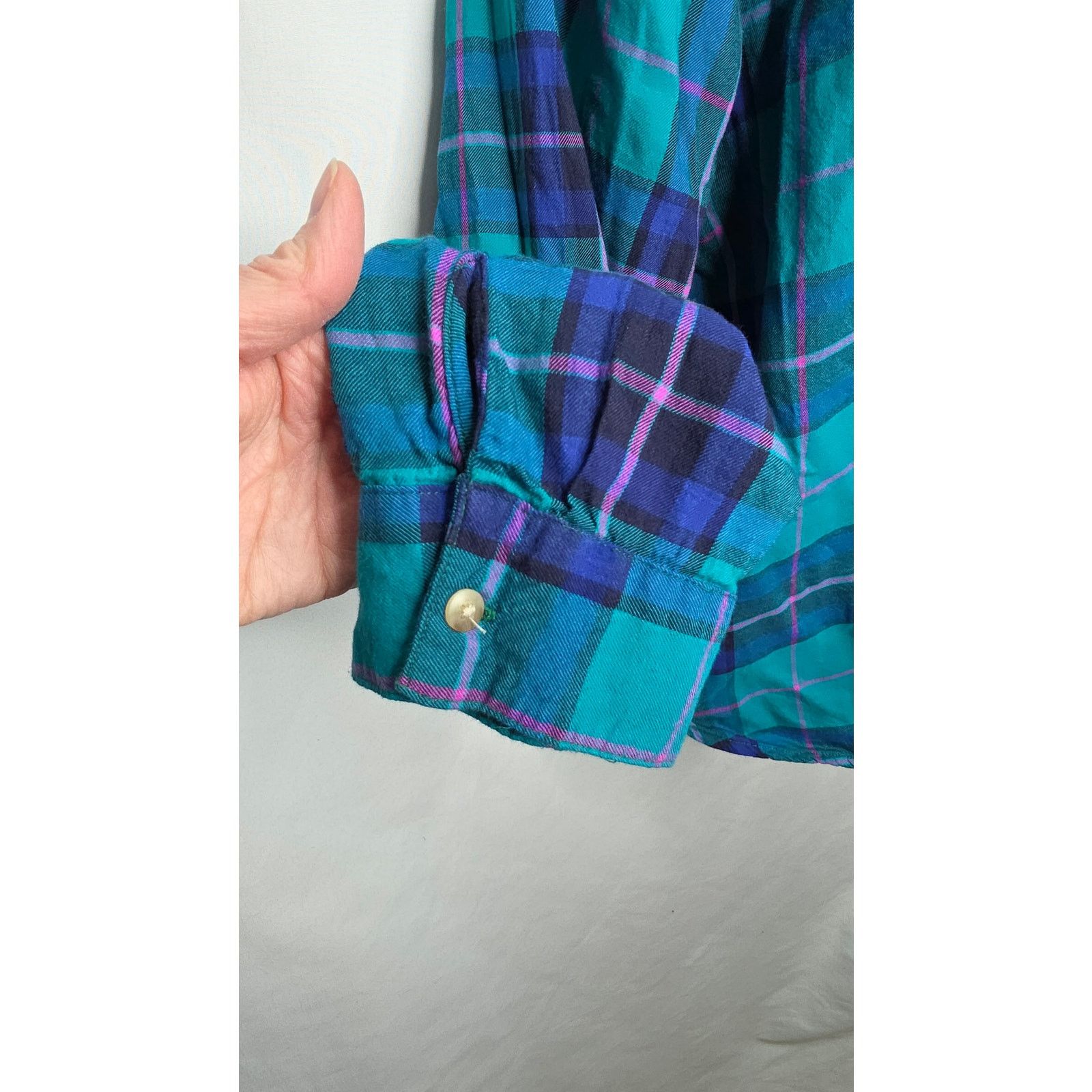 American Eagle Outfitters American Eagle Teal Multi Color Plaid Button Front Shirt Size XL / US 12-14 / IT 48-50 - 5 Thumbnail
