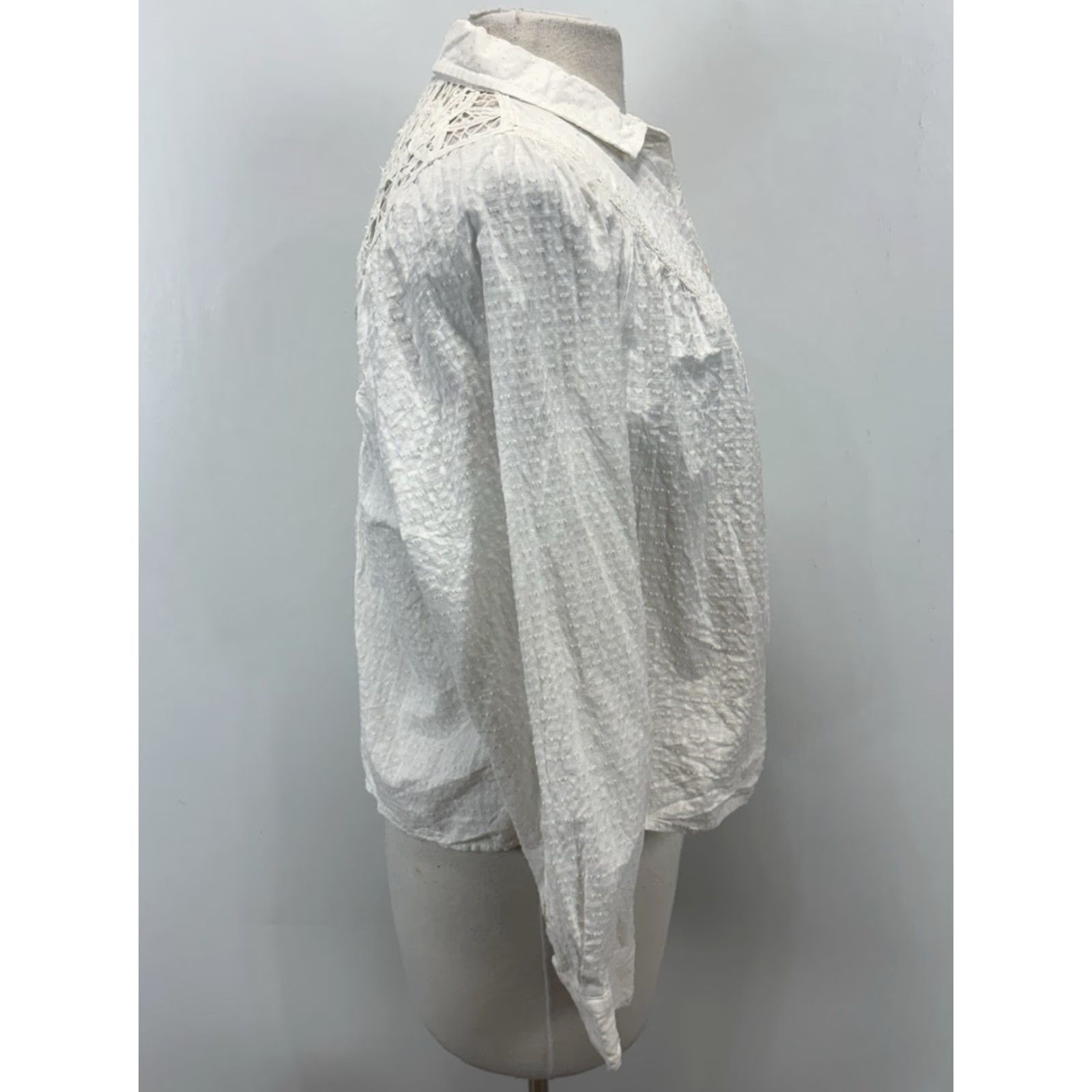 Vintage Pilcro Boho Button-Up Blouse Women's Small White Floral Lace Back Classic Fitted Sleeve Size S / US 4 / IT 40 - 4 Thumbnail