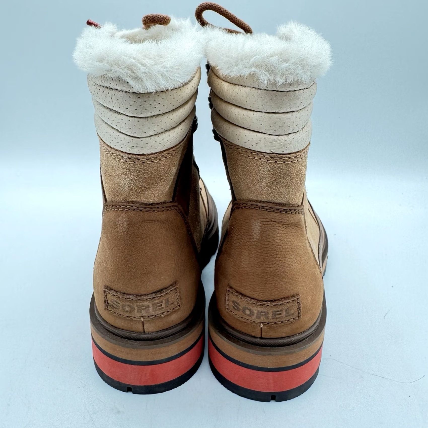 SOREL Sorel Lennox Leather/Faux Fur Trim Lace-Up Boot Velvet Tan/Warp Red Womens US 6/EU 39 M Waterproof Fall Winter Casual Boots Size US 6 / IT 36 - 3 Thumbnail