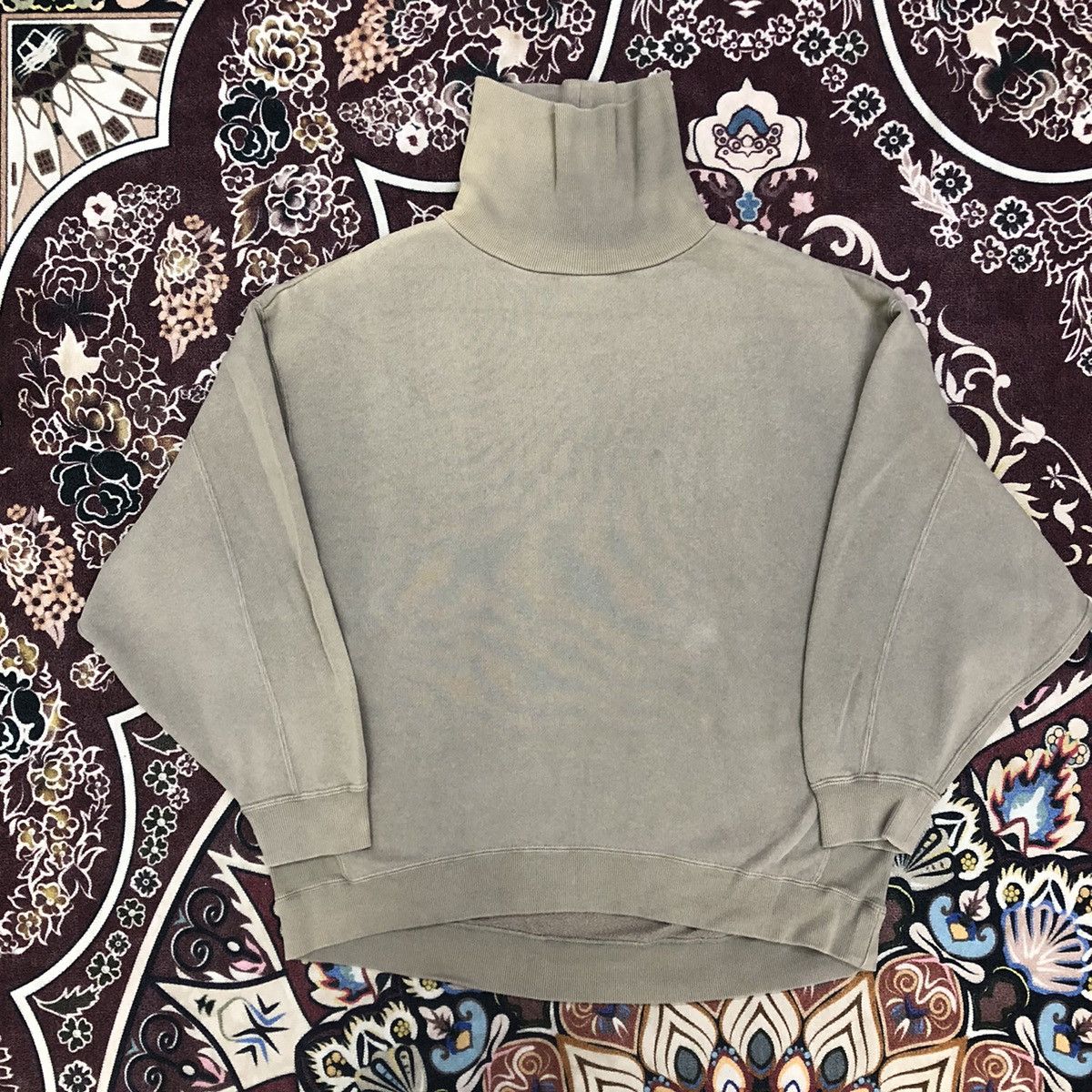 image of Freak Store Turtle Neck Cropped Baggy Sweatshirt in Beige, Men's (Size Medium)