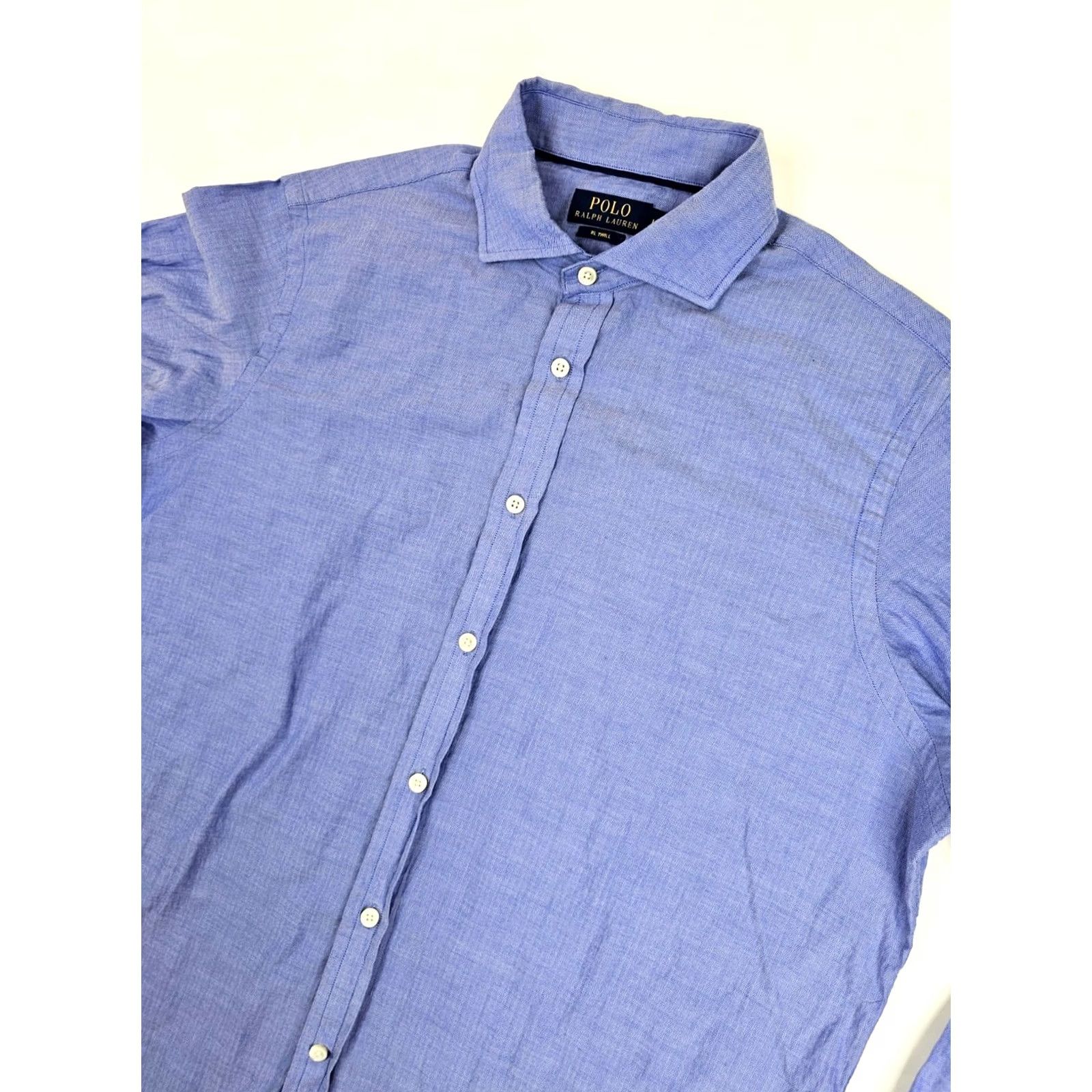Polo Ralph Lauren Polo Ralph Lauren TL Twill Blue Micro Herringbone Dress Shirt Men L EUC Size 42R - 2 Thumbnail