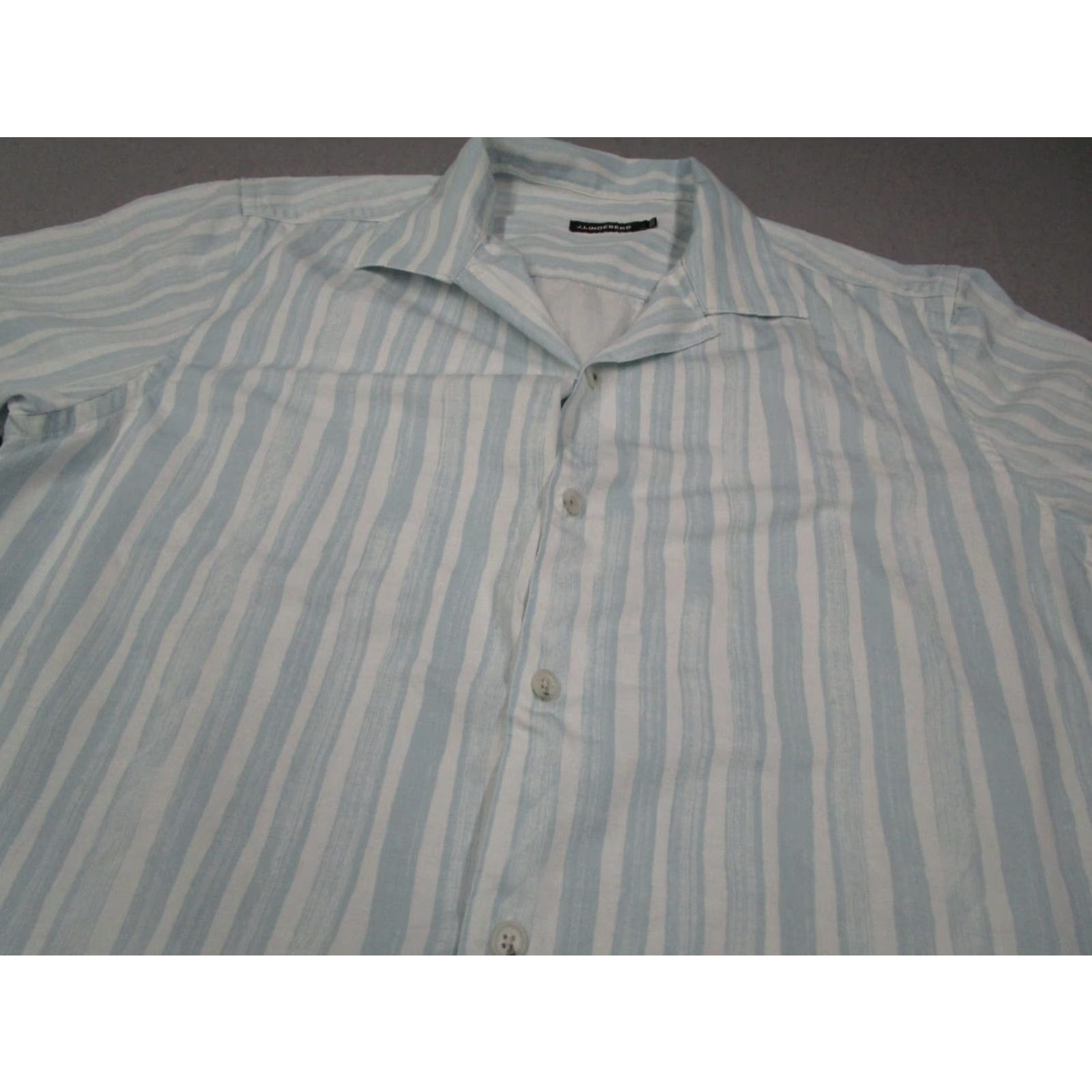 J.Lindeberg J.Lindeberg Shirt Mens Large Blue Elio Painted Striped Button Up Camp Casual Size US L / EU 52-54 / 3 - 2 Thumbnail