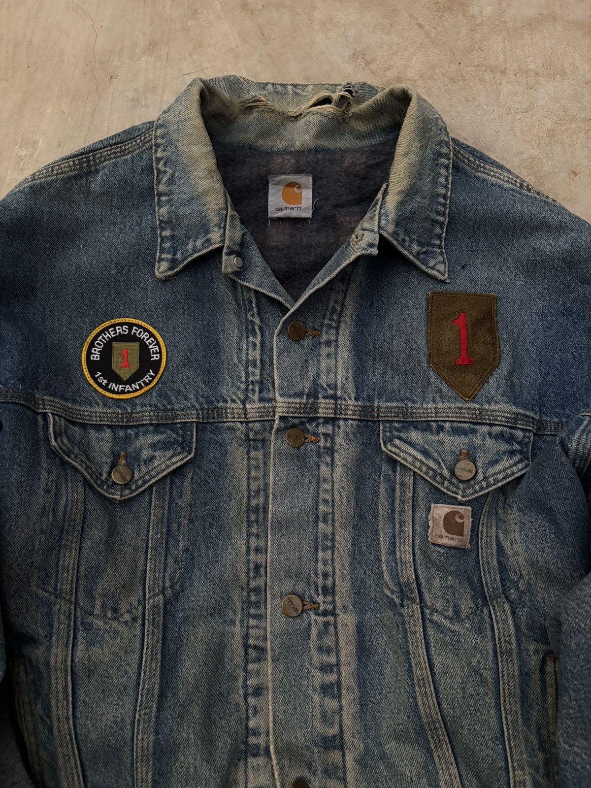 Carhartt Vintage 90s Carhartt Denim Jacket 1st Infantry Division Size US XL / EU 56 / 4 - 3 Thumbnail