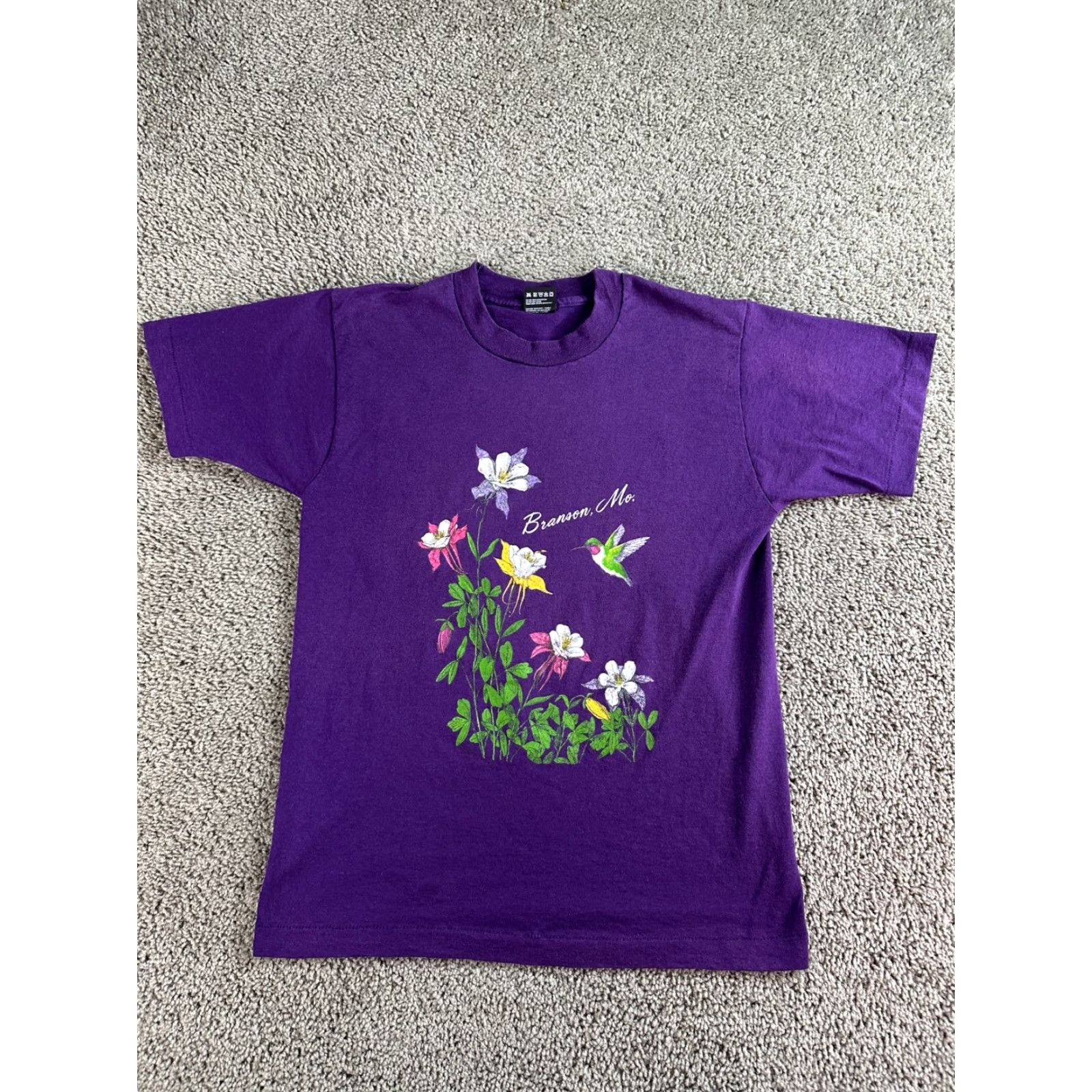 Fruit Of The Loom VINTAGE 90s Branson Missouri Shirt Mens Medium Purple Hummingbird Single Stitch Size US M / EU 48-50 / 2 - 2 Thumbnail