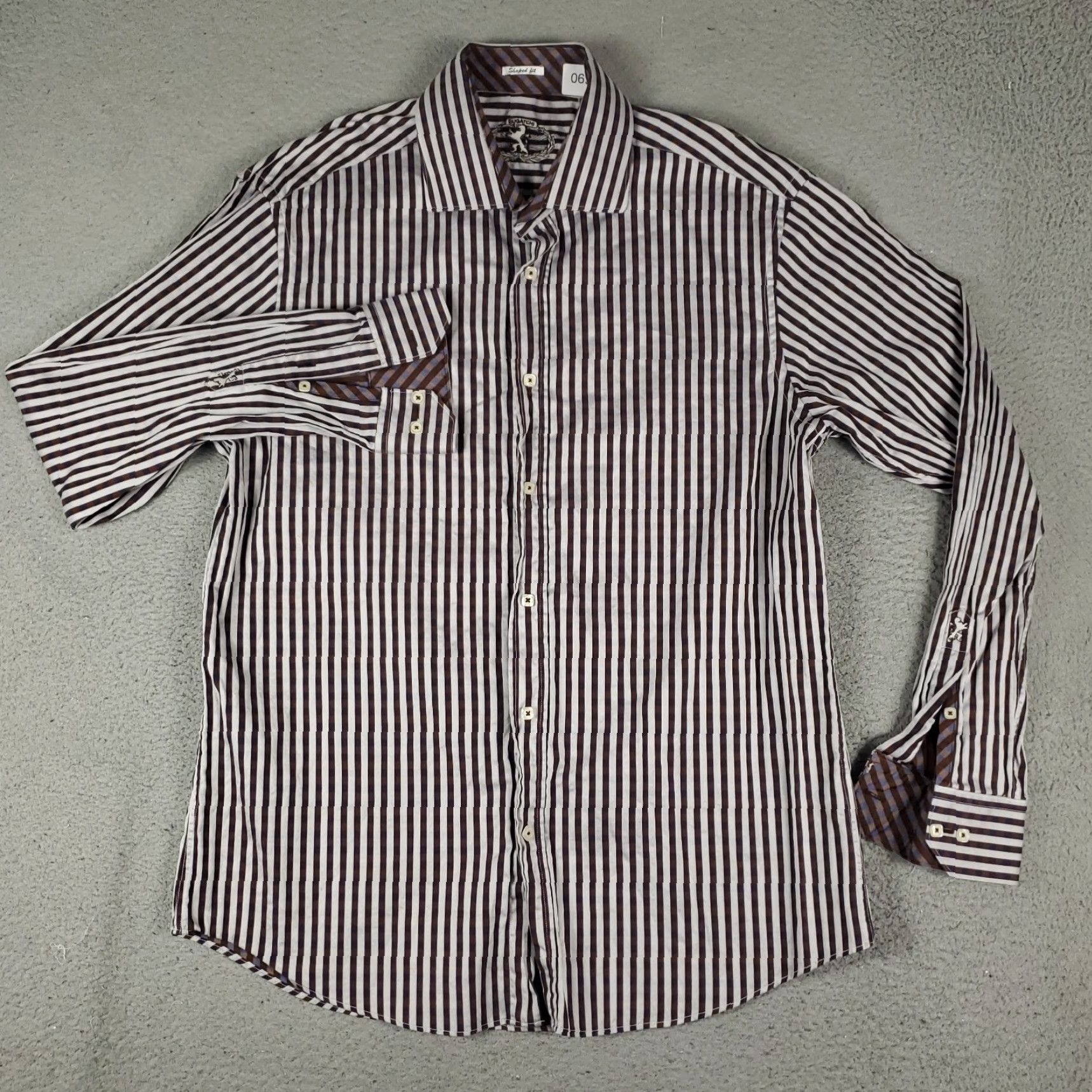 BUGATCHI Bugatchi Uomo Shirt Men’s XL Brown Blue Striped Button-Up Long Sleeve Classic Fit Size US XL / EU 56 / 4 - 2 Thumbnail